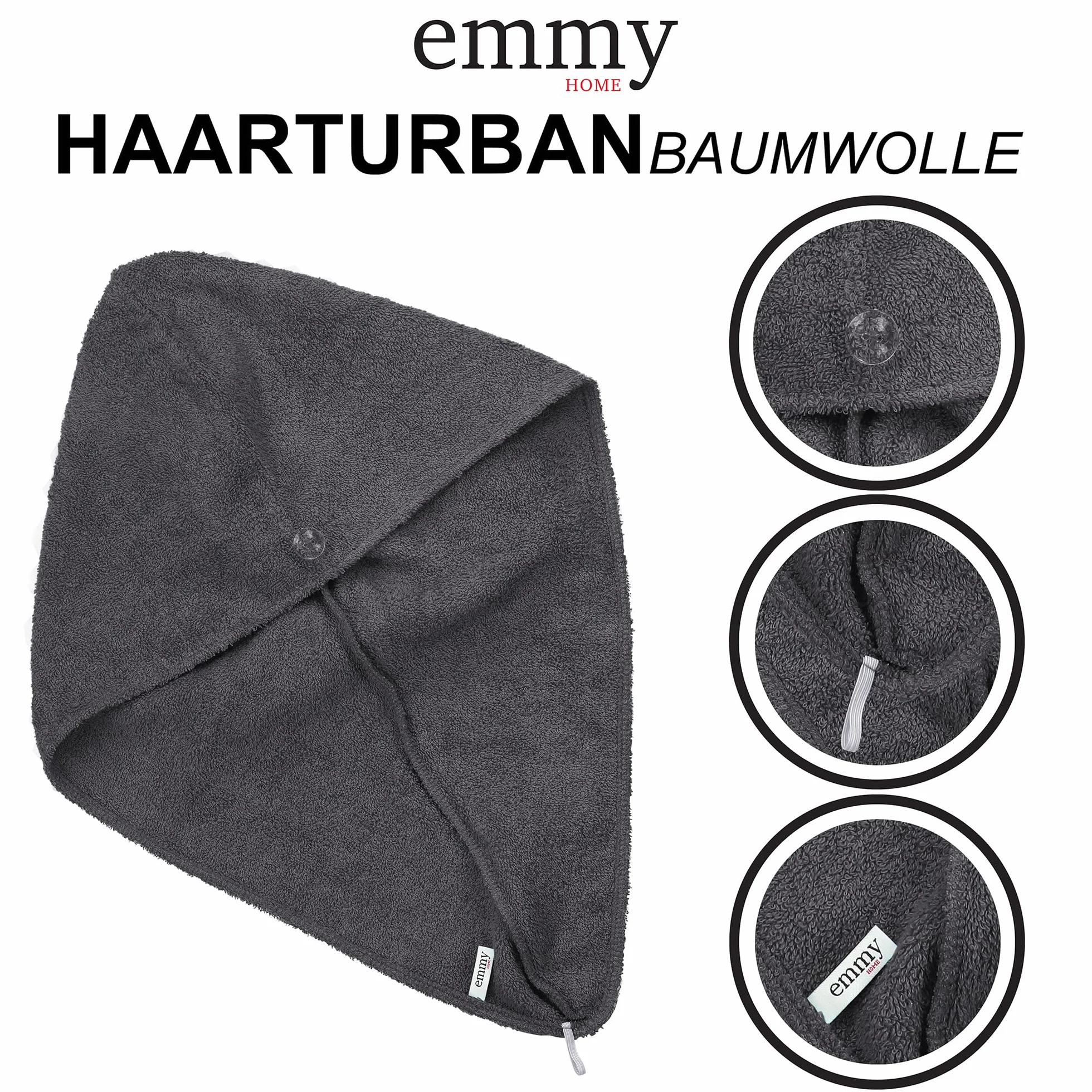 Turban do włosów – 100% bawełna, 2 sztuki, szybkoschnący, turban, ręcznik do włosów z guzikami, ręcznik do włosów, ręcznik do włosów (różowo-antracytowy)