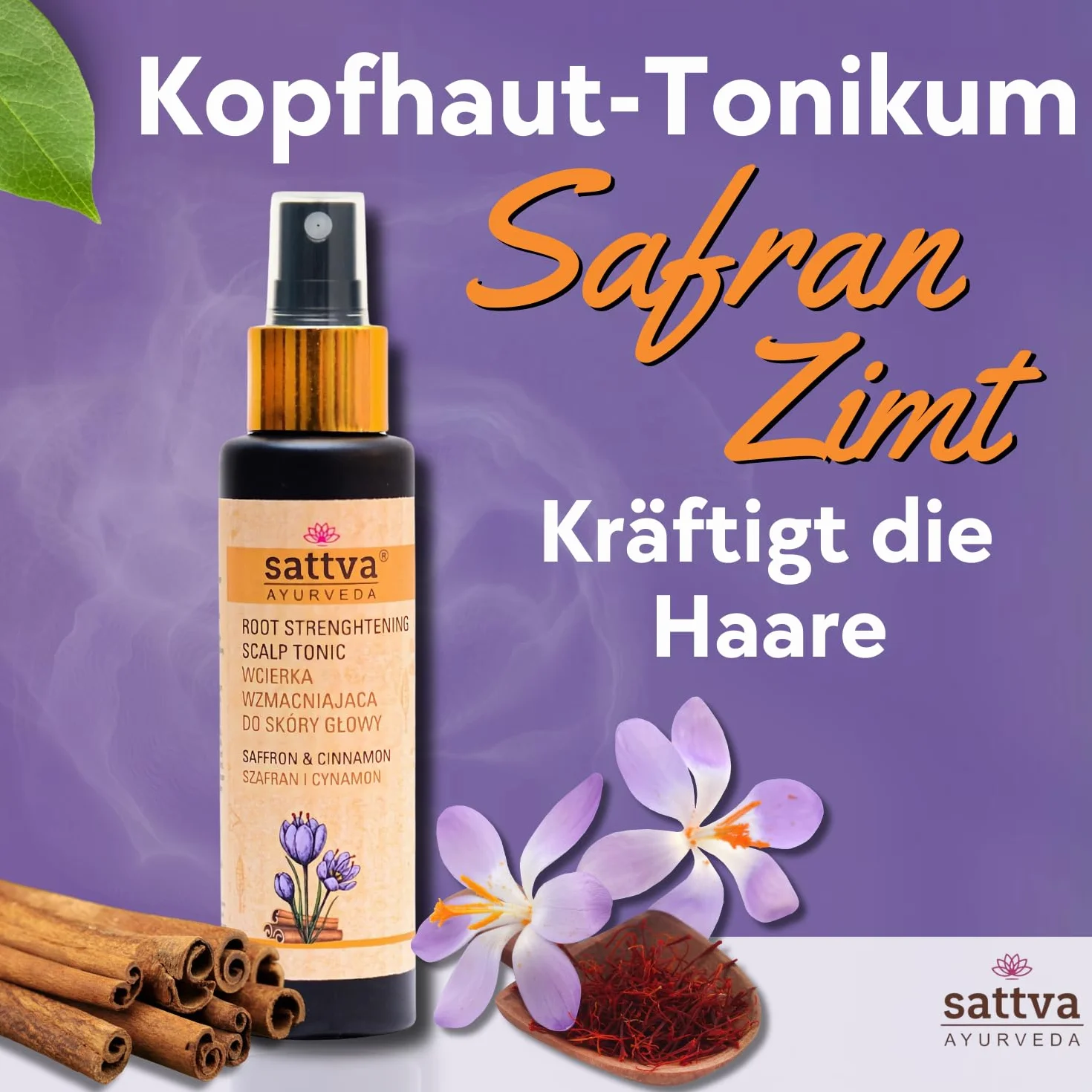Sattva Ayurveda - Wcierka wzmacniająca do skóry głowy - Tonik do włosów Szafran i Cynamon - 100 ml