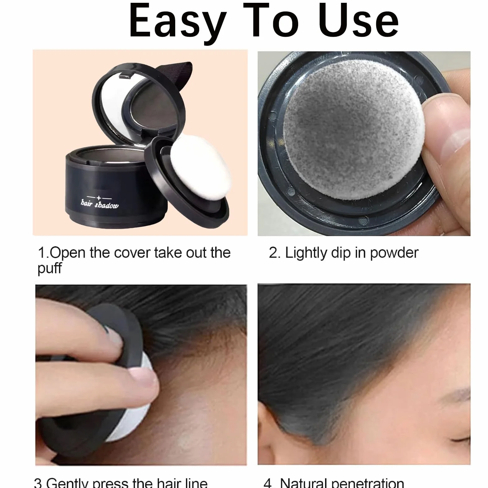 Hairline Powder,Natychmiastowa linia włosów w proszku,proszek z korzeni włosów,pokrywa korzeniowa,linia włosów,do wypełniania rozjaśnionych włosów,korektor korzeni włosów do makijażu dla(czarny)