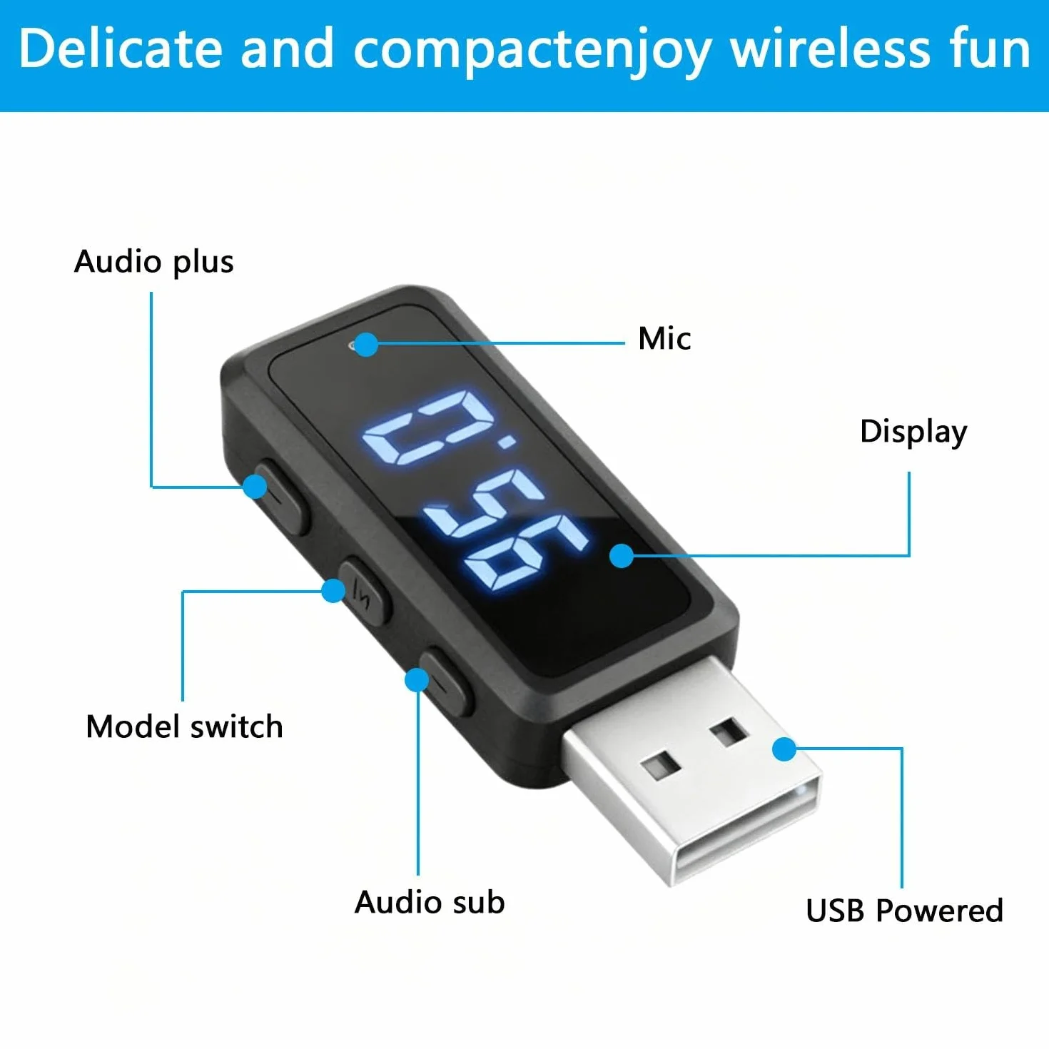 HENGBIRD Samochodowy nadajnik-odbiornik Bluetooth 5.3 Zestaw głośnomówiący Mini USB Power Car Kit Auto Stereo Bezprzewodowy adapter audio do radia FM samochodu
