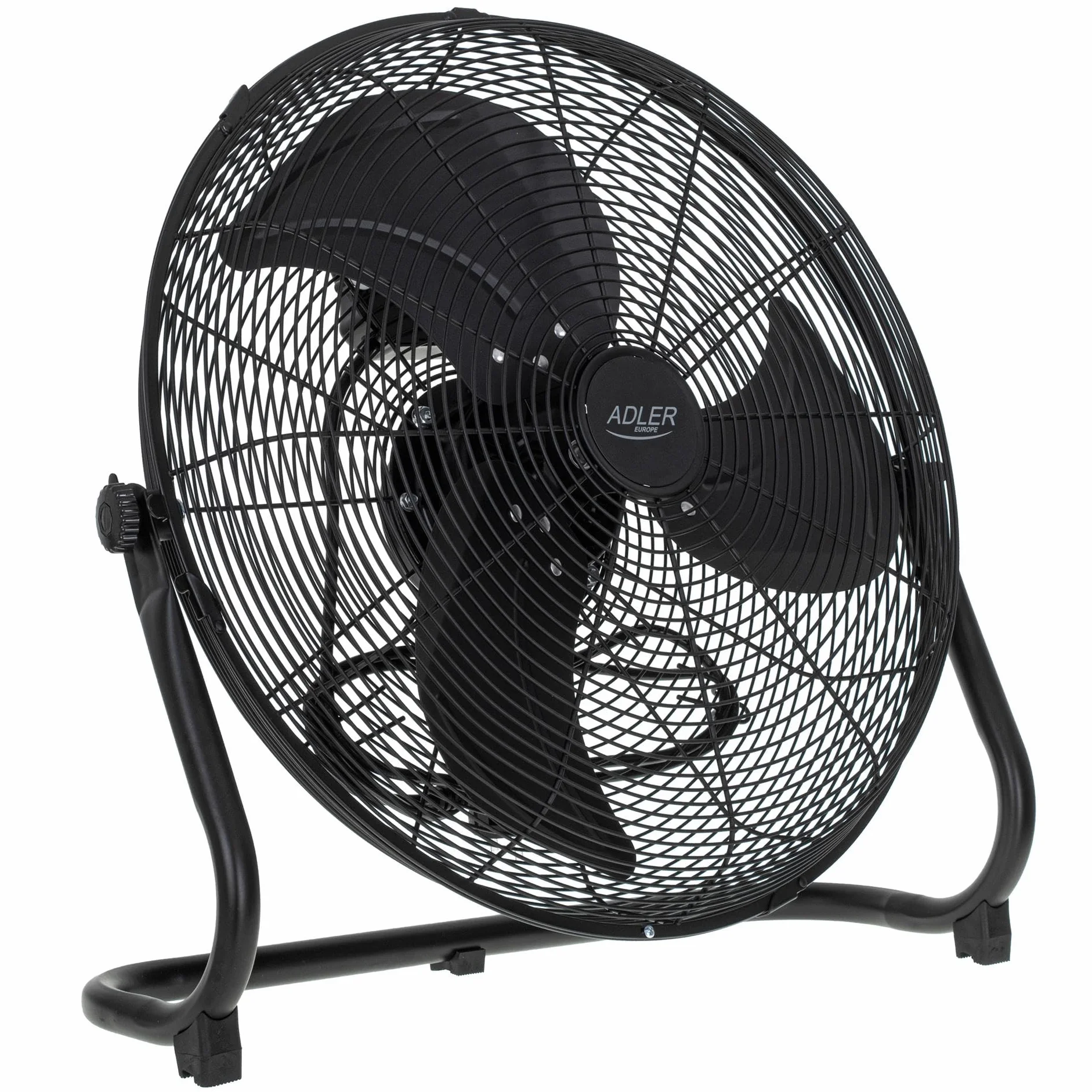 ADLER EUROPE Wentylator podłogowy 45 cm i 200 W – wentylator w kolorze chromu, 3 prędkości – wiatrak z aluminiowym skrzydłem – cichy i stabilny – wentylator podłogowy, czarny