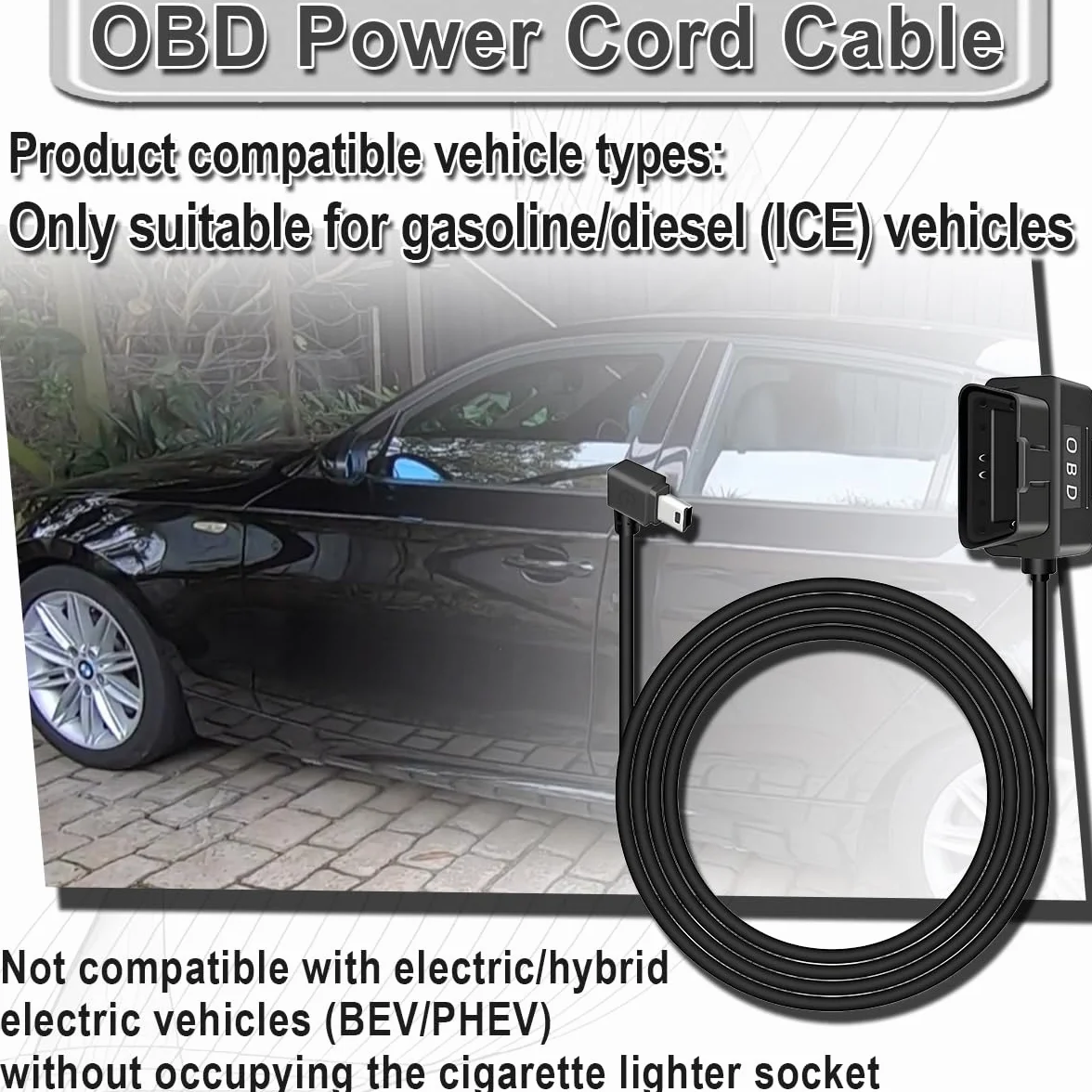 ZAMDOE Mini USB OBD Kabel zasilający Adapter do Dashcam OBD2 Kąt Mini USB z przełącznikiem 90 stopni Monitorowanie 24 godziny tryb Acc 12 V-24 V do 5 V/3 A 3,5 m