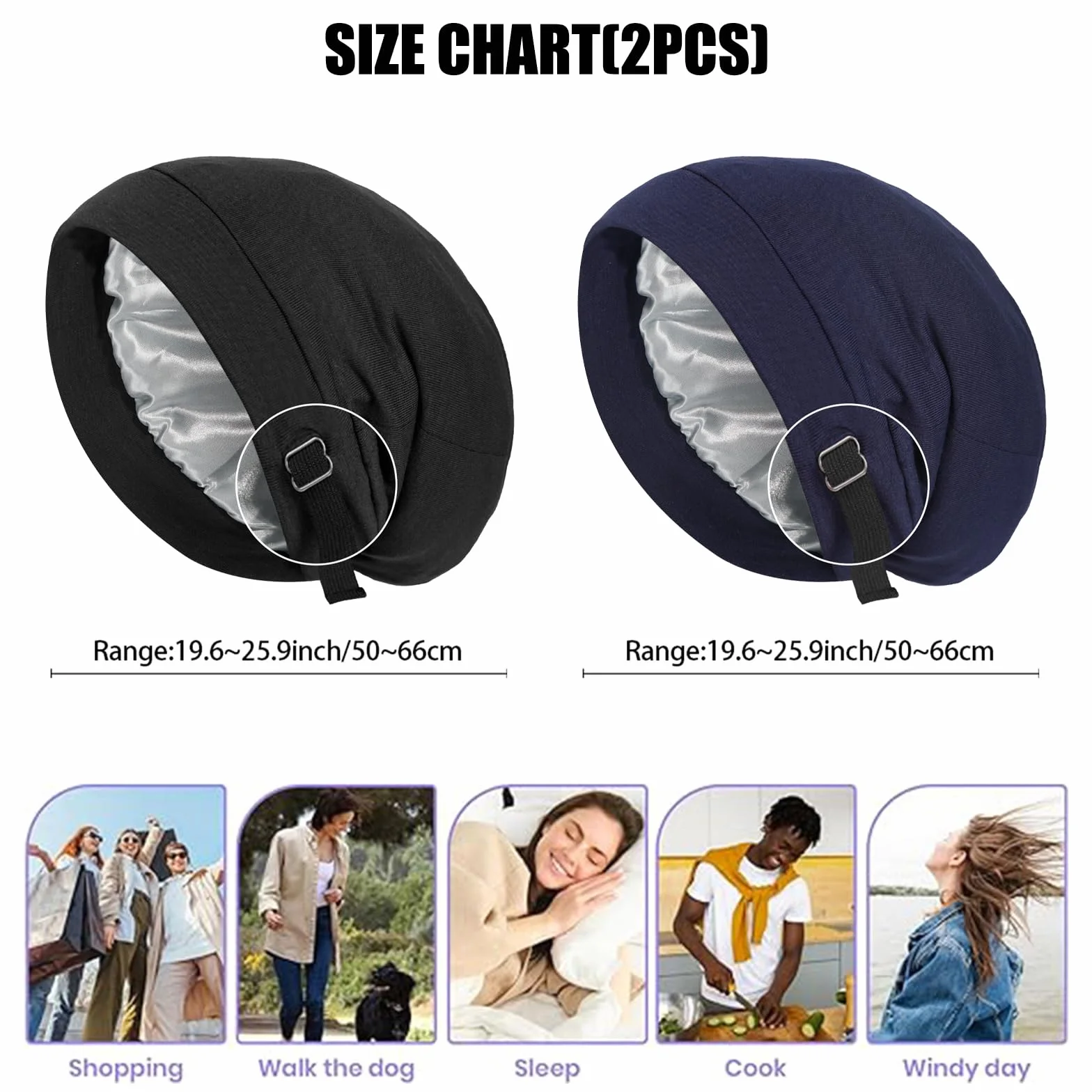 2 szt. satynowy czepek do spania dla kobiet i mężczyzn, regulowany czepek do spania, do chemioterapii, chusta na głowę, czapka beanie, opaska do włosów, rozmiar uniwersalny