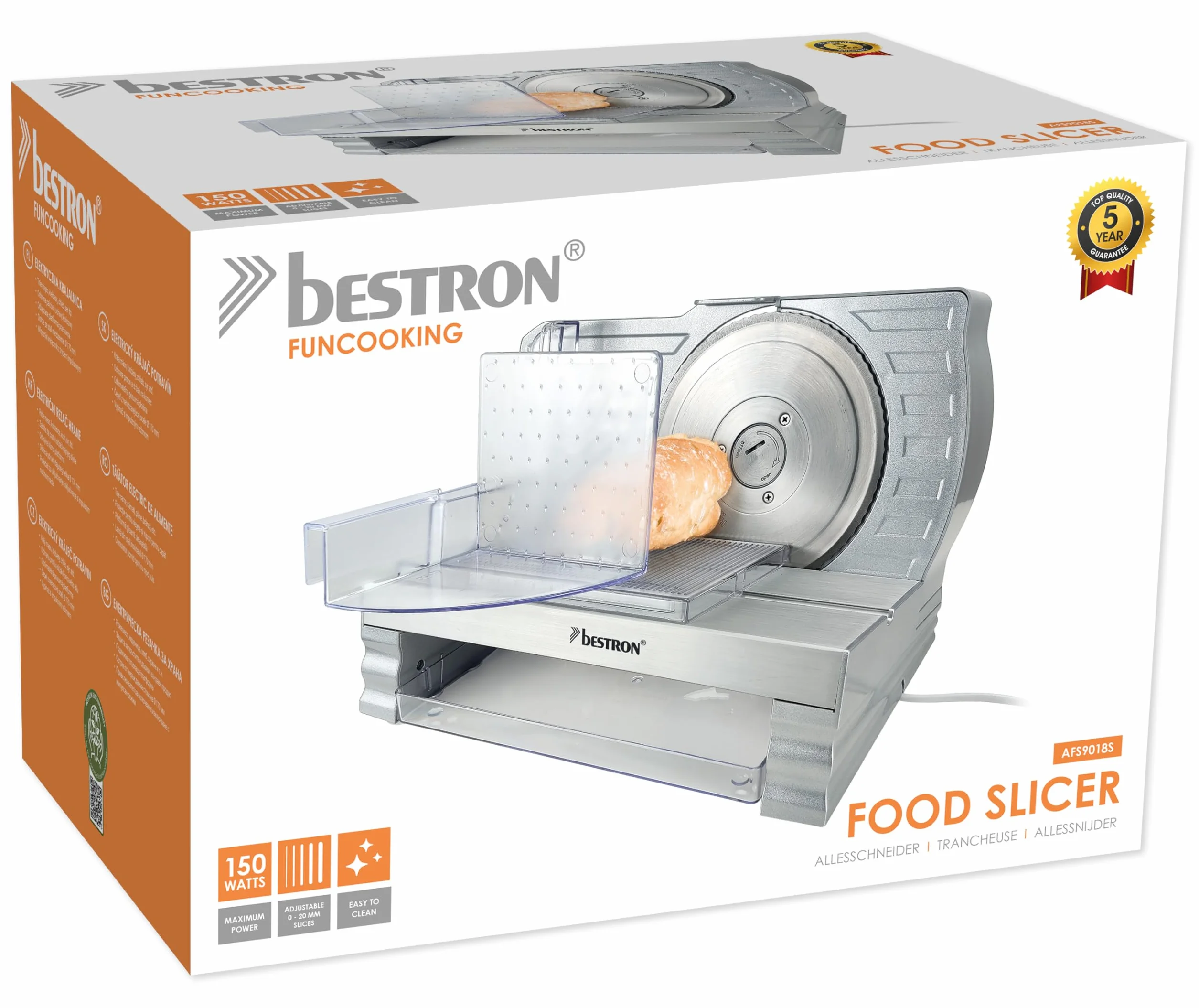 Bestron Krajalnica do chleba, z ostrzem ze stali nierdzewnej RSG – Made in Germany, bezstopniowa regulacja grubości cięcia 0-20 mm, uniwersalna krajalnica z przyciskiem zmiany do pracy automatycznej i