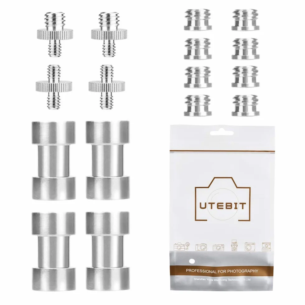 UTEBIT 16 szt. wkrętów adaptera/konwerterów 1/4 i 3/8 gwintowany metalowy adapter śrubowy do parasola odblaskowego, lampy studyjnej, uchwytu błyskowego, statywu, monopodu itp