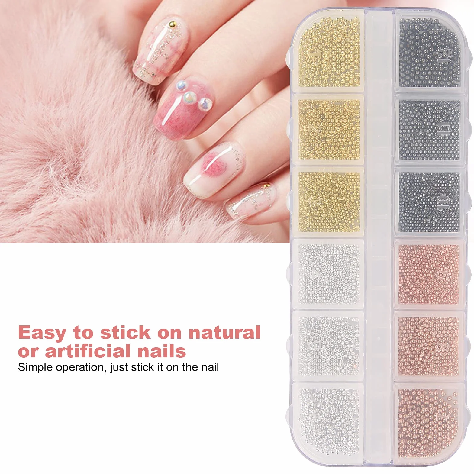 Nail Art Dekoracje Kulkowe DIY - Mini Metalowe Kulki Stalowe Koraliki 3D Nail Art Dekoracje Kulkowe Metalowe Koraliki Metalowe Różne Rozmiary Manicure Koraliki Dekoracyjne Materiały(07)