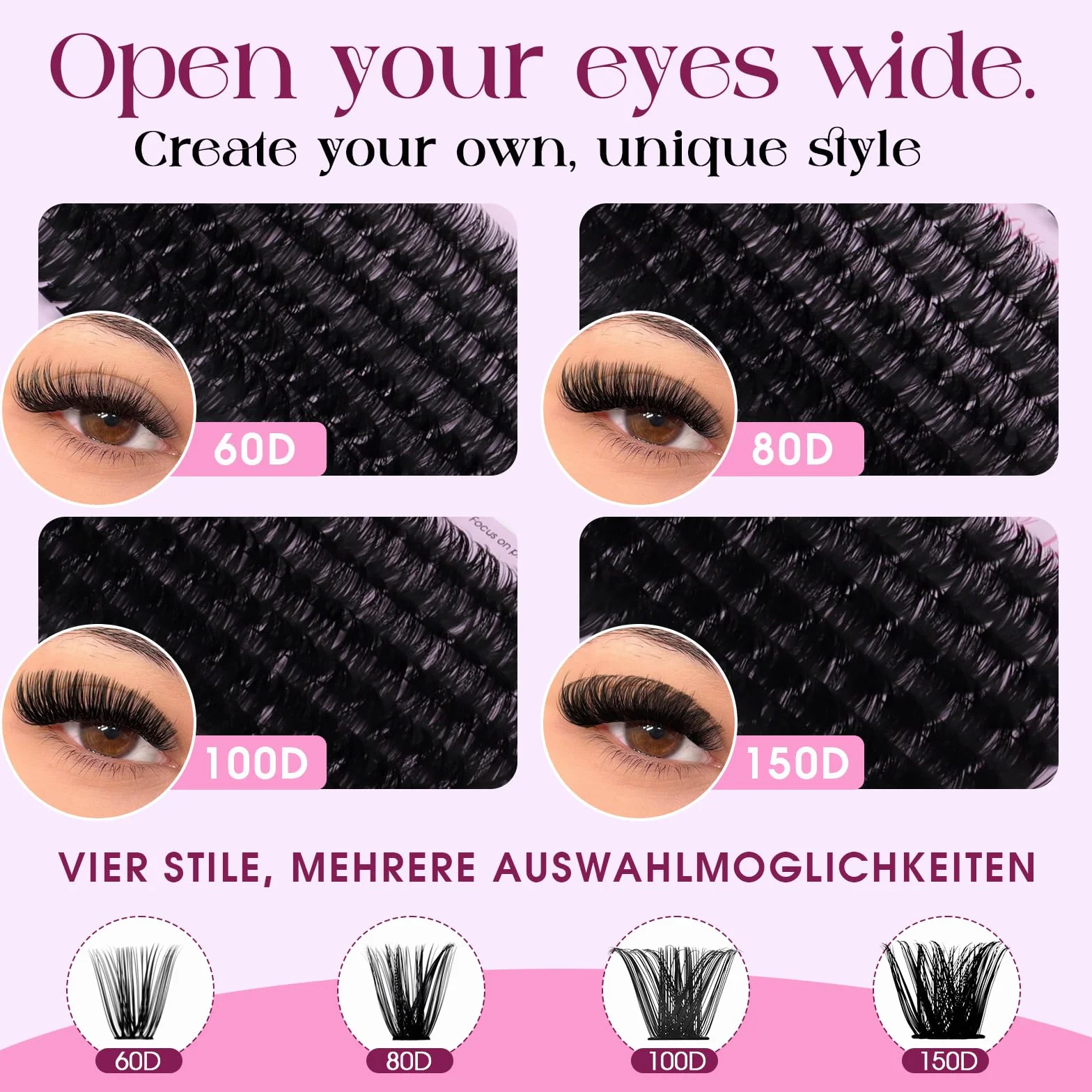 Indywidualne Rzęsy,60D+80D+100D+150D Cluster Lash D-Curl Puszyste Individual Eyelashes10-18mm do przedłużania rzęs DIY