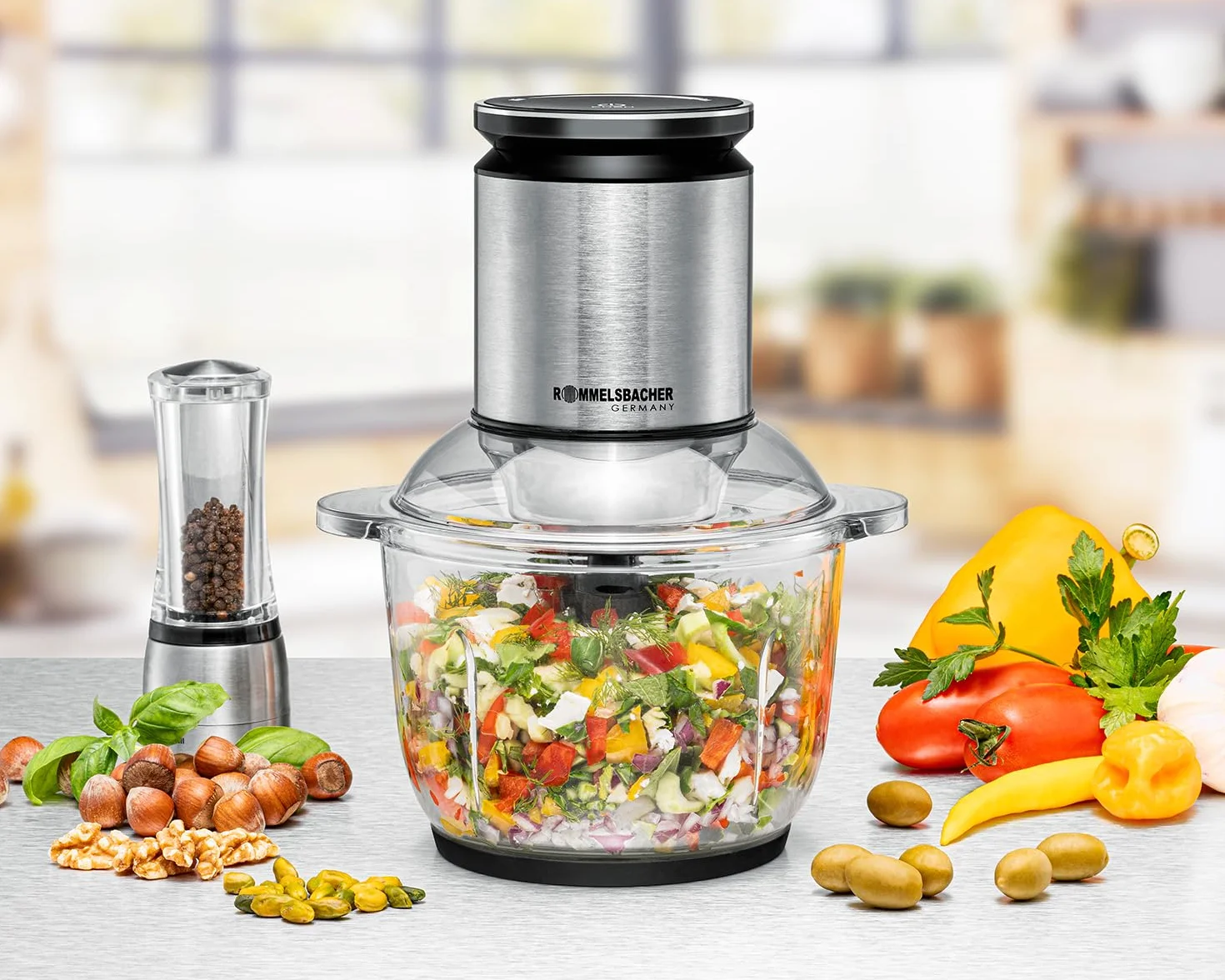 ROMMELSBACHER Multi rozdrabniacz MZ 600, szklany pojemnik 2,0 l, 22-stopniowa regulacja prędkości obrotowej, mocny silnik, 6-skrzydłowy nóż specjalny ze stali nierdzewnej, oś noża i sprzęgło silnika