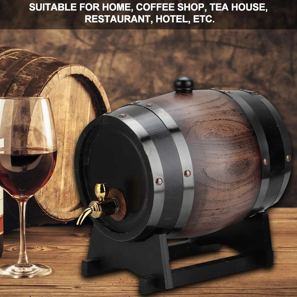 Beczka na wino z kranem 3L Oak Aging Barrel do whisky, piwa, bourbona