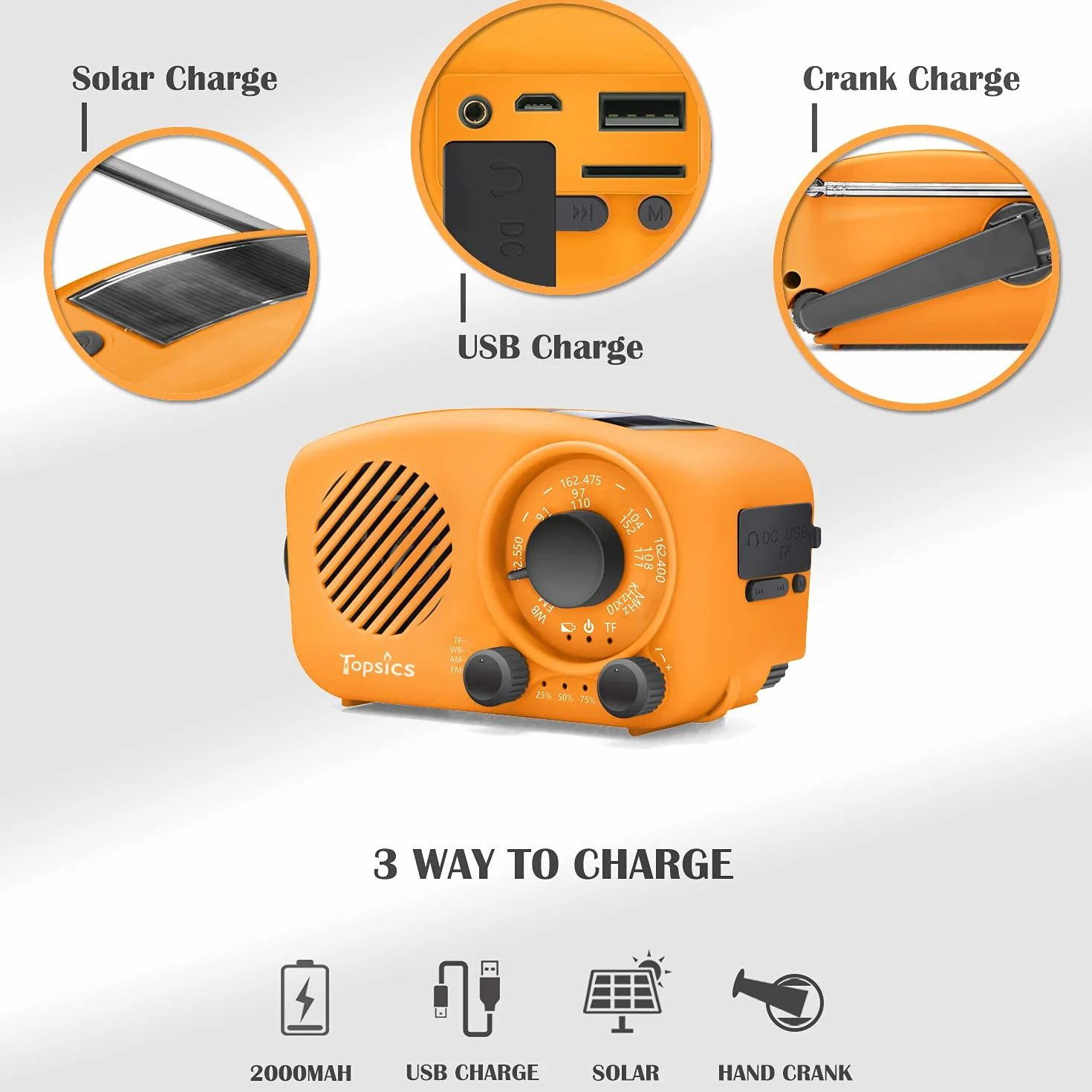 radio zewnętrzne z funkcją Bluetooth, SW/AM/FM z akumulatorem 2000 mAh, małe sytuacje awaryjne, na kemping z latarką, obsługa karty TF / AUX / USB (z kartą TF 1 GB)