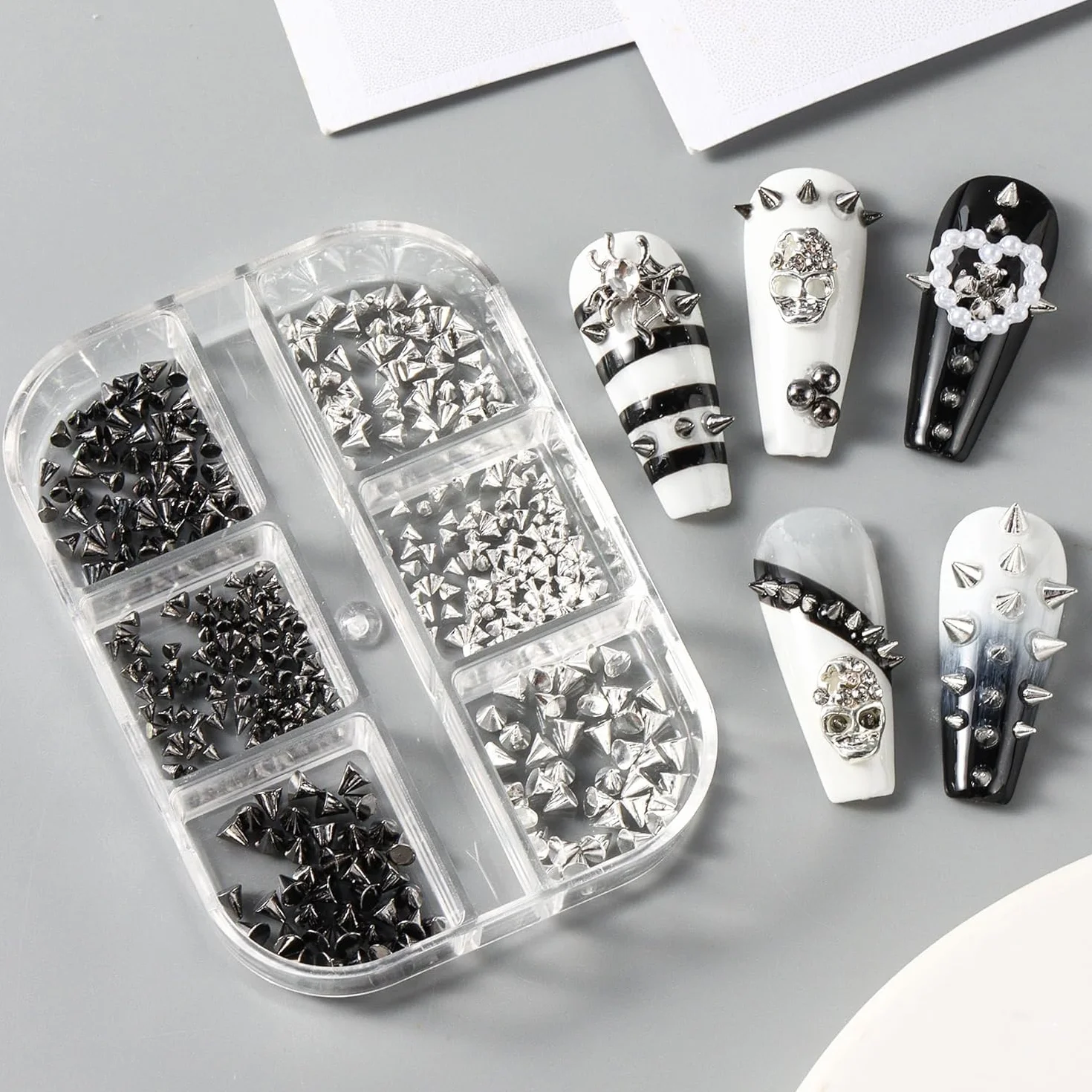 3D mini metalowe punkowe zawieszki do paznokci, złote, czarne, stożkowe, kolce, nity, biżuteria, stalowe kulki, biżuteria dla kobiet, manicure, zawieszki, akcesoria do samodzielnego wykonania