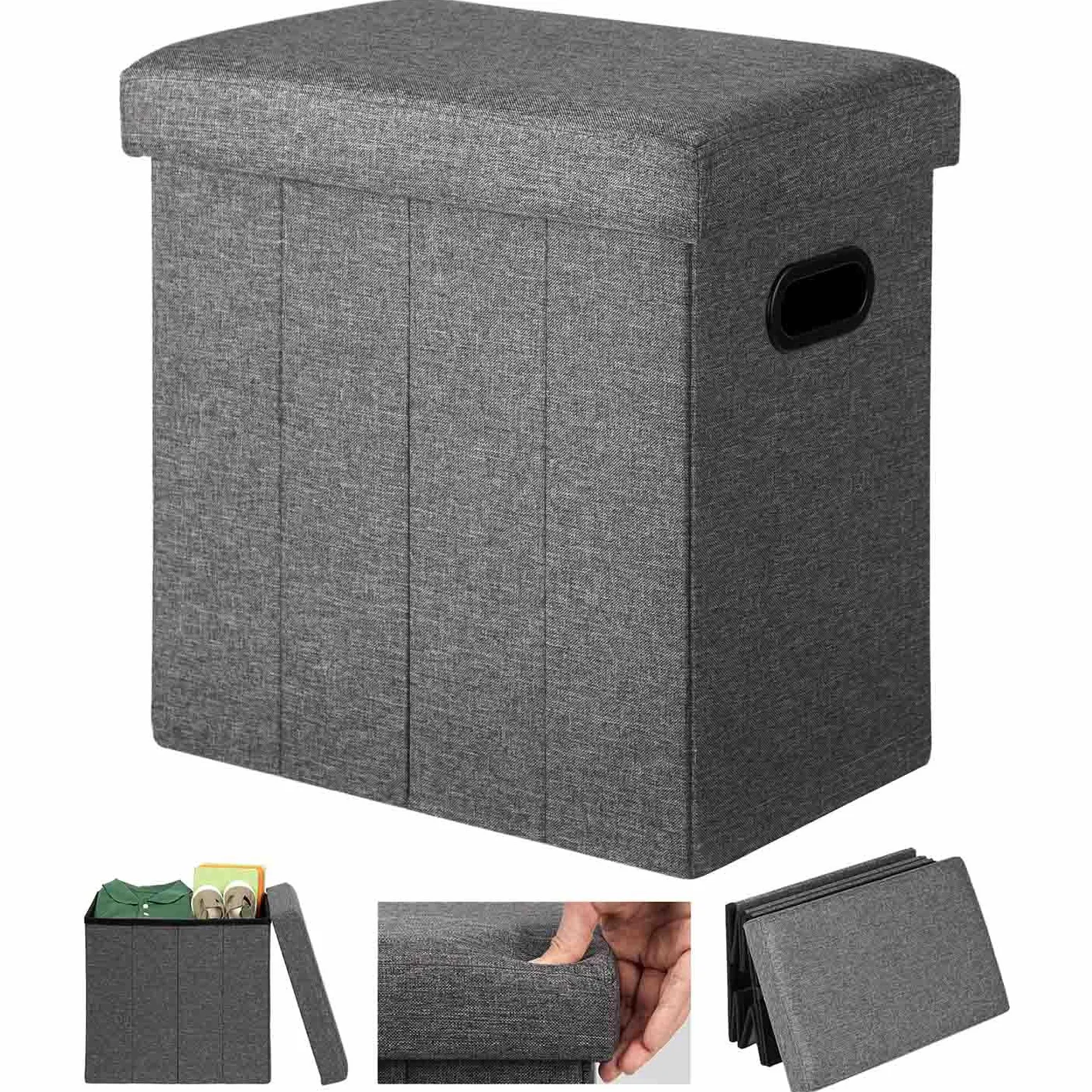 COSYLAND Stołek z miejscem do przechowywania, składany stołek, podnóżek, do salonu i sypialni, pojemność 40 L, maksymalne obciążenie 150 kg, 42 × 27 × 42 cm, Askgrå