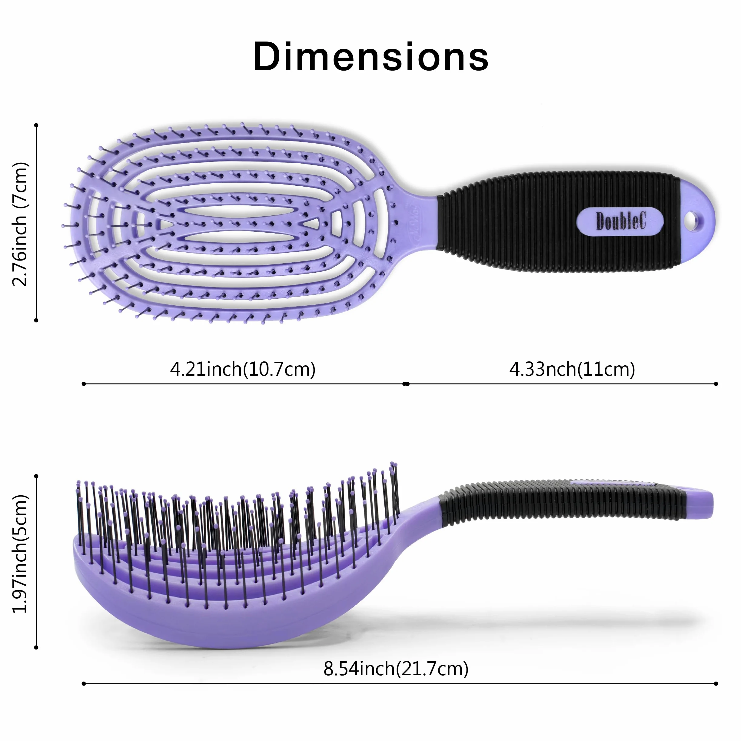 NuWay 4HAIR Opatentowana w USA podwójna zakrzywiona szczotka do rozczesywania DoubleC nadaje się do suszenia włosów (fioletowa)