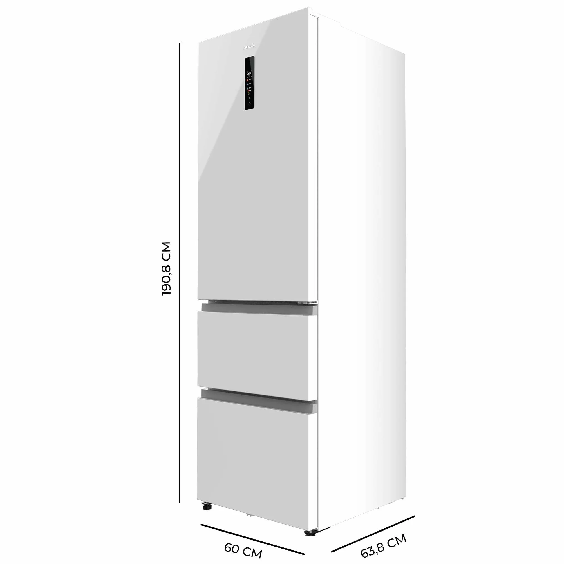 Cecotec Lodówka Francuskie Drzwi 400 L Bolero Coolmarket Combi Fd 400 White Glass E Nofrost Total System Multi Airflow Cicha sprężarka inwerterowa