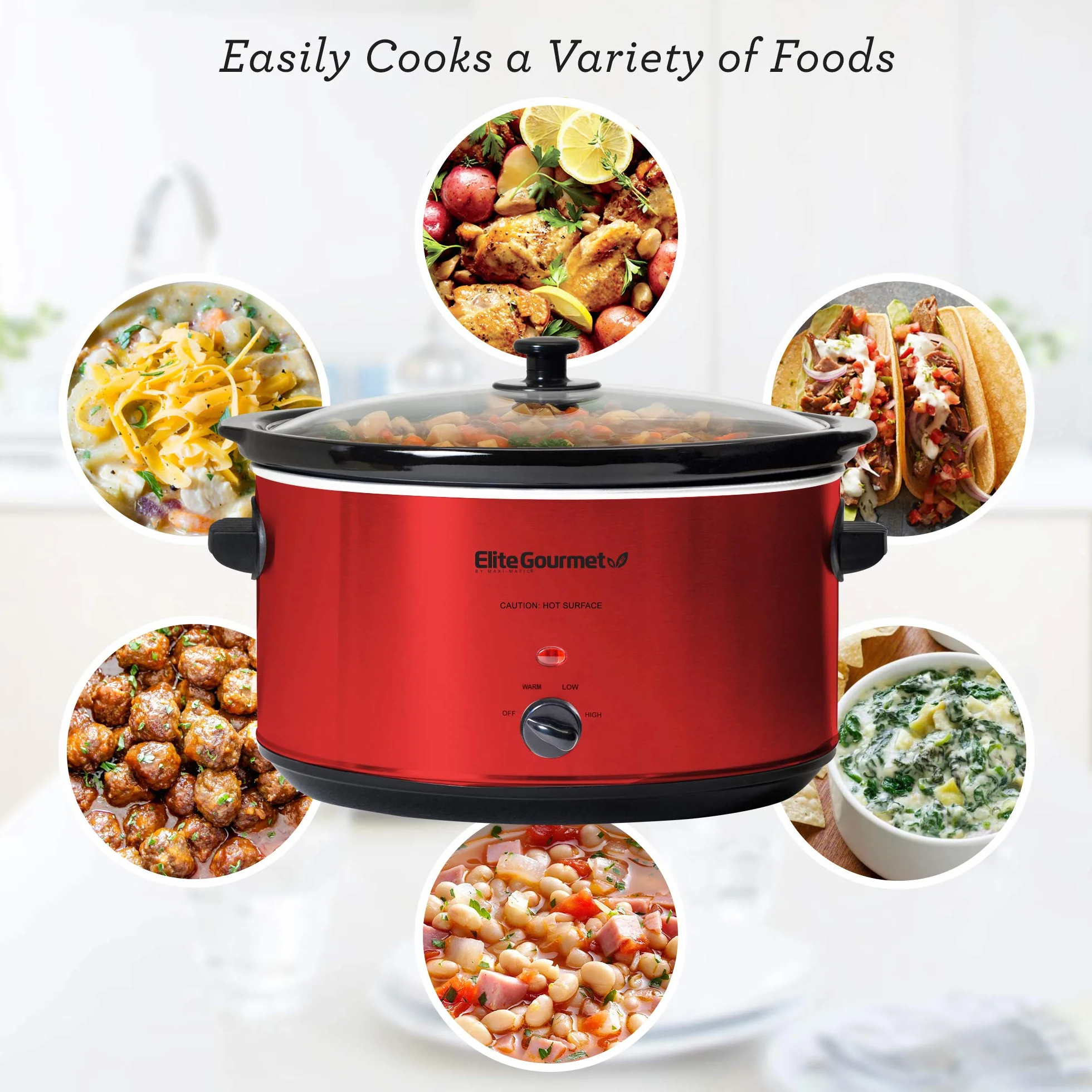 Elite Gourmet MST-900RXT garnek elektryczny ceramiczny 8 l regulowana temperatura szklana pokrywka