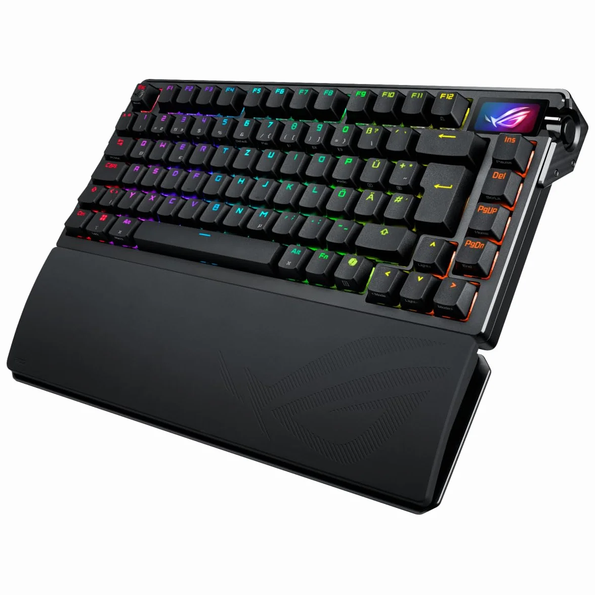 ASUS ROG Azoth Extreme klawiatura do gier 75% (układ QWERTZ, mechaniczne przełączniki ROG NX, ekran dotykowy OLED, potrójne pokrętło sterujące, bezprzewodowa przez Bluetooth, 2,4 GHz RF bezprzewodowa