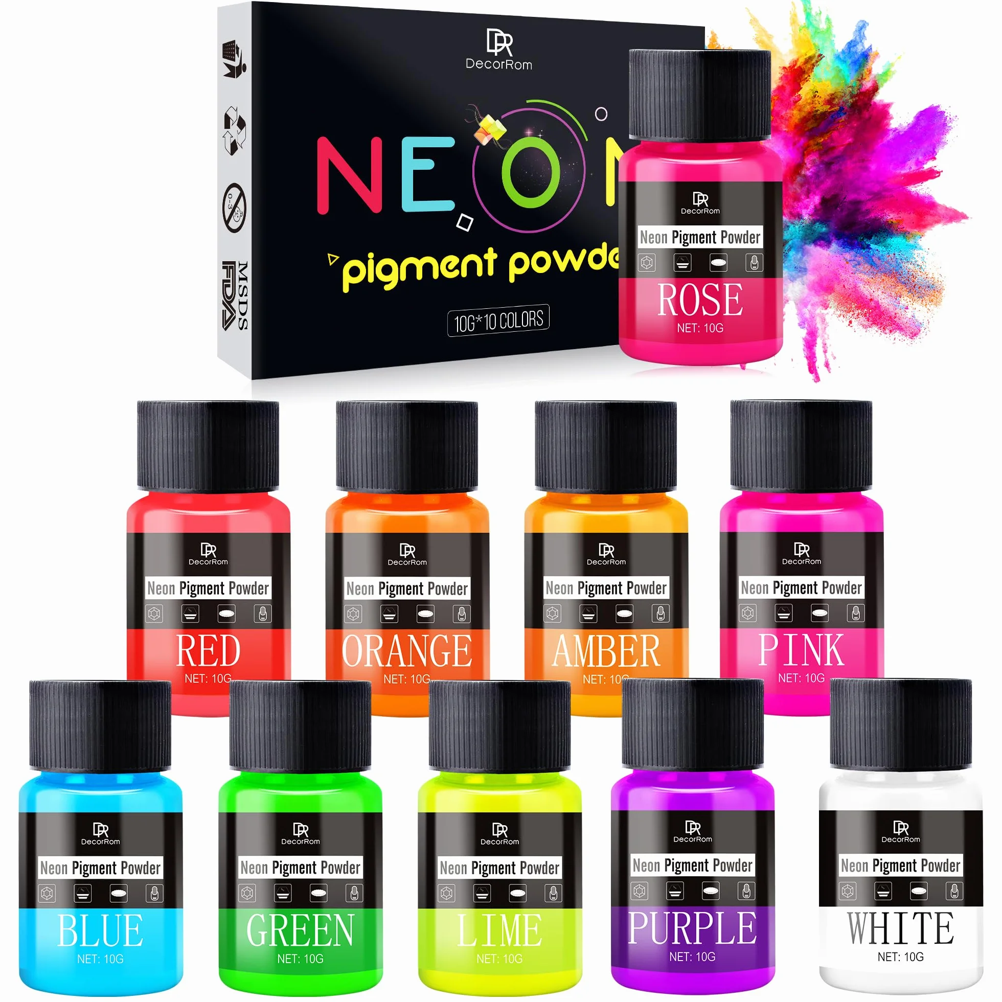 Neonowy pigment - 10 kolorów, proszek do paznokci, fosforu, do żywicy epoksydowej, sztuki paznokci, kubka, śluzu