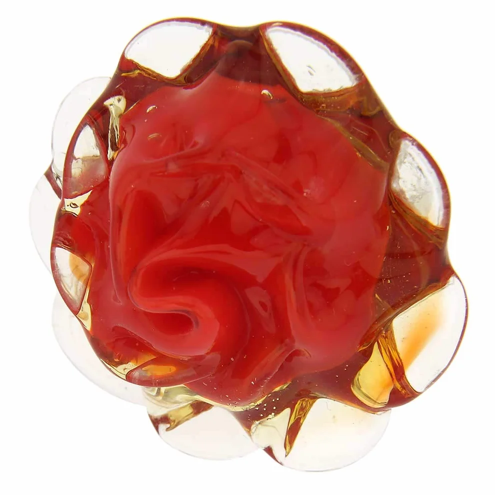GlassOfVenice Murano szklany czerwony kwiat pierścień regulowany