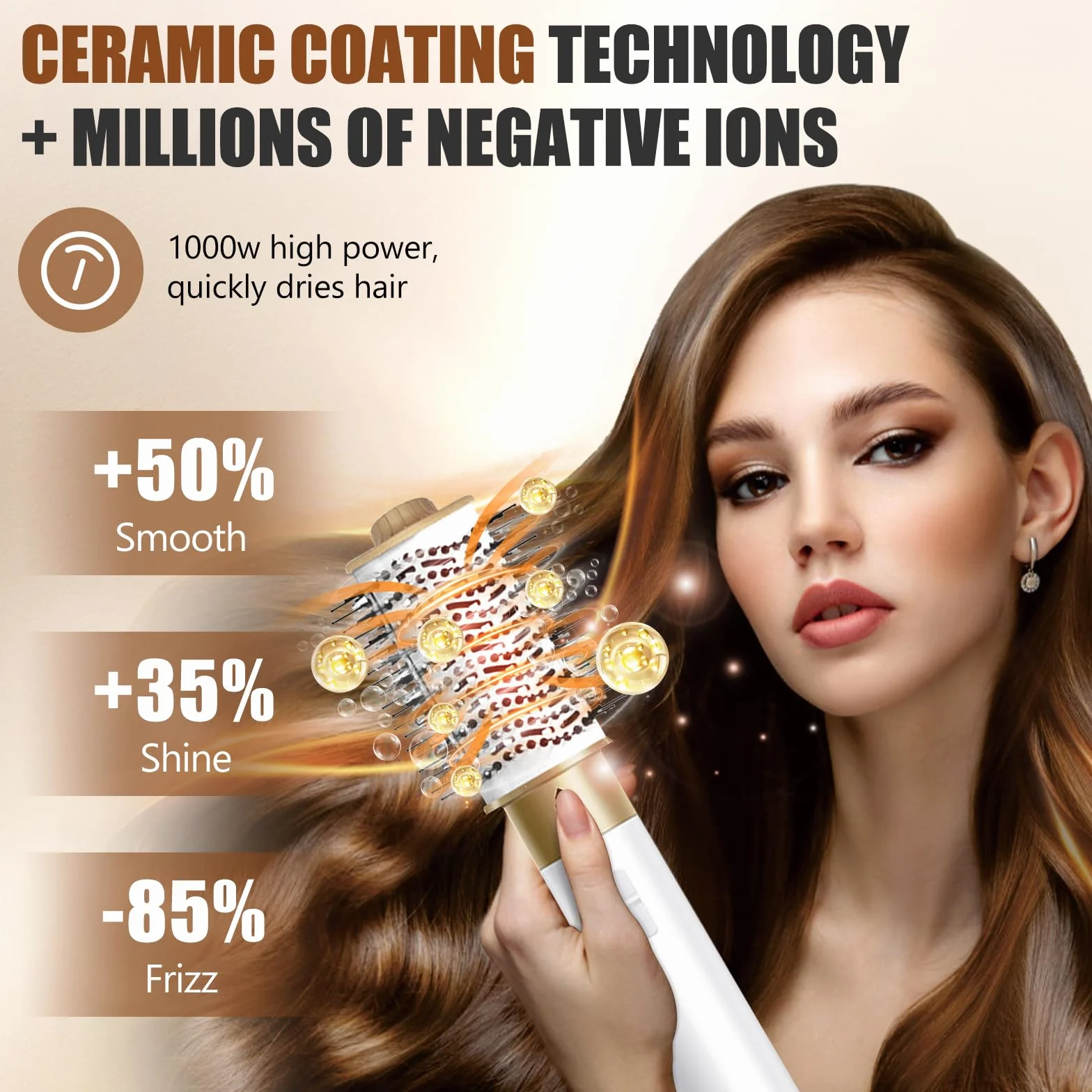 Hairstyler 6 w 1, suszarka jonowa, 1000 W, wielofunkcyjna lokówka do włosów, automatyczna lokówka, technologia ceramiczna, profesjonalna szczotka z ciepłym powietrzem, lokowanie i prostowanie (biała)