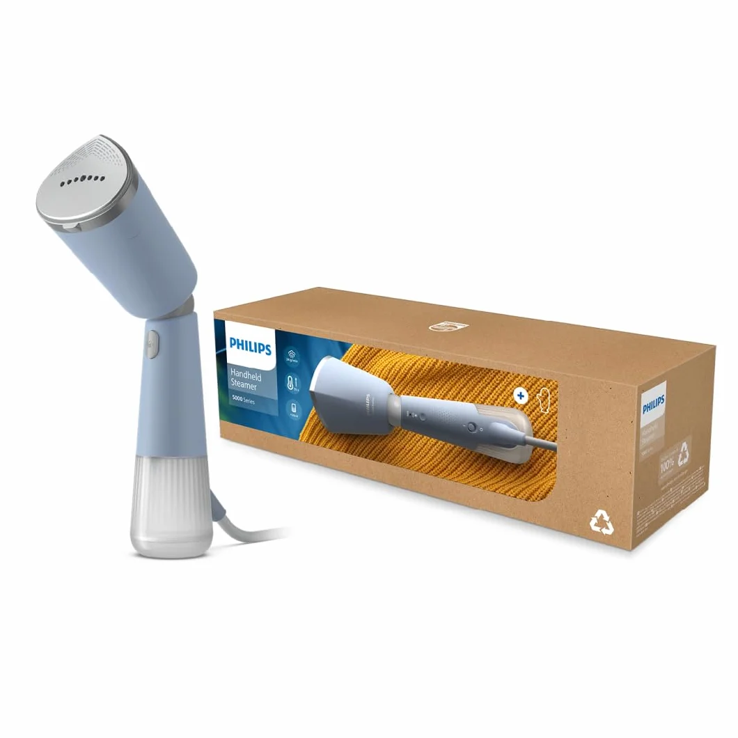 Philips parownica ręczna z serii 5000 - gotowa do pracy w 35 sekund, aktywnie podgrzewana płyta parowa, Eco/Max, delikatna dla delikatnych tkanin, parowanie w pionie i poziomie, niebieski (STH5020/20)