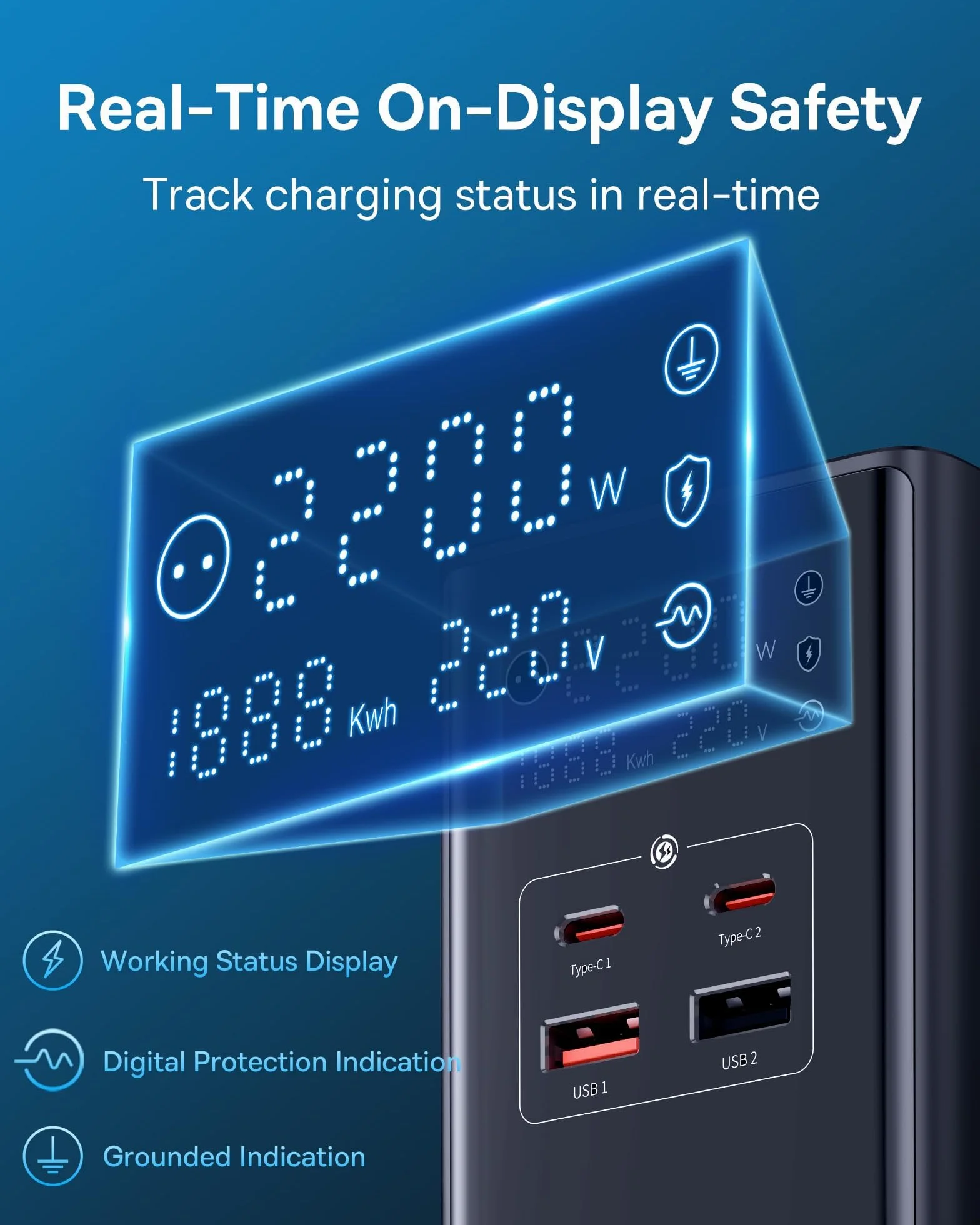 Baseus Listwa zasilająca USB C 35W Ładowarka GaN5 Gniazdo trójdrożne z włącznikiem, 3 AC + 2 USB C + 2 USB A, przenośna ładowarka PD do MacBooka, iPada, iPhone'a 15/14/13/12, Galaxy, gier, domu, biura