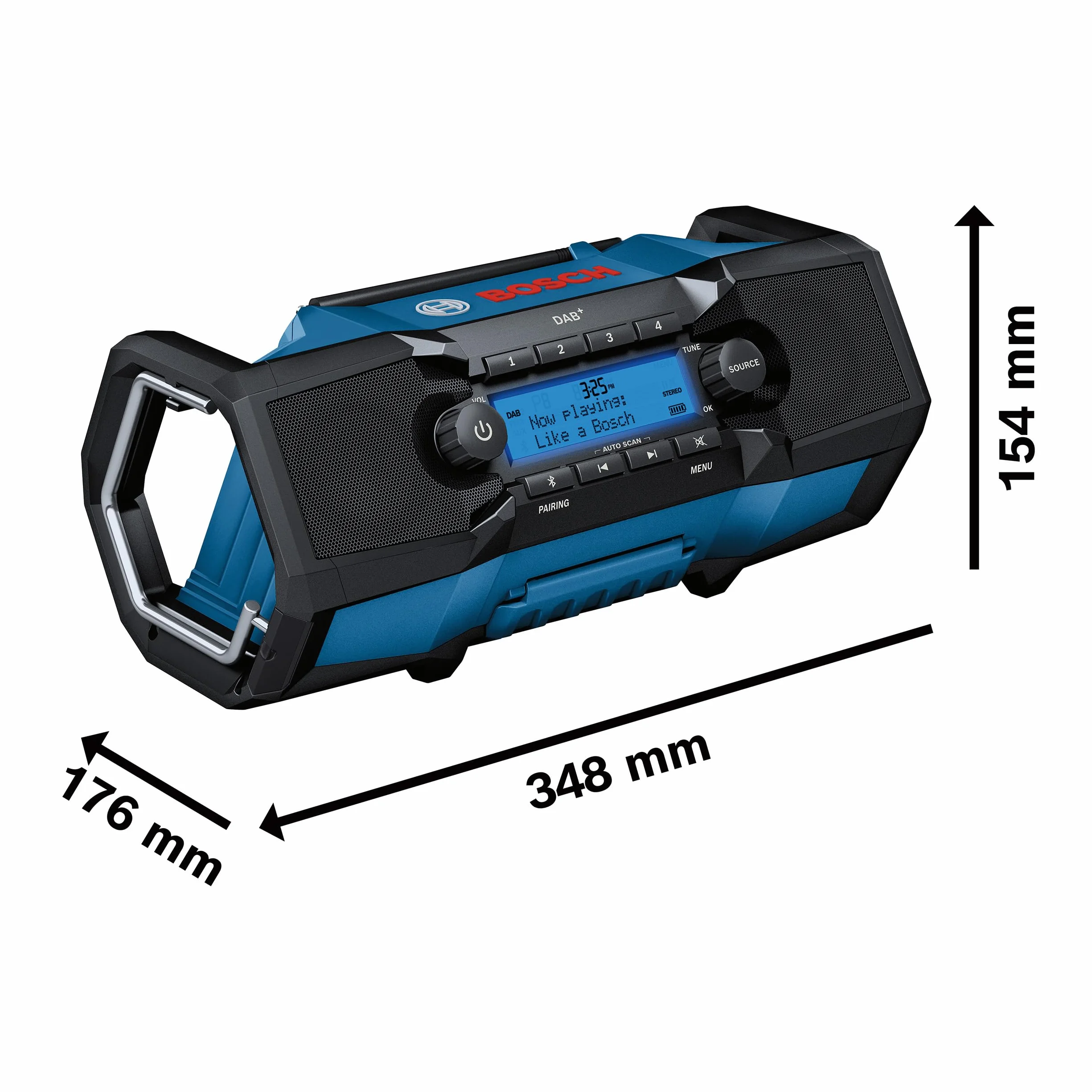 Bosch Professional system 18V: akumulatorowe radio budowlane GPB 18V-2 SC (1 adapter sieciowy DC-in, 1 przewód AUX, 1 bateria litowa 3V)