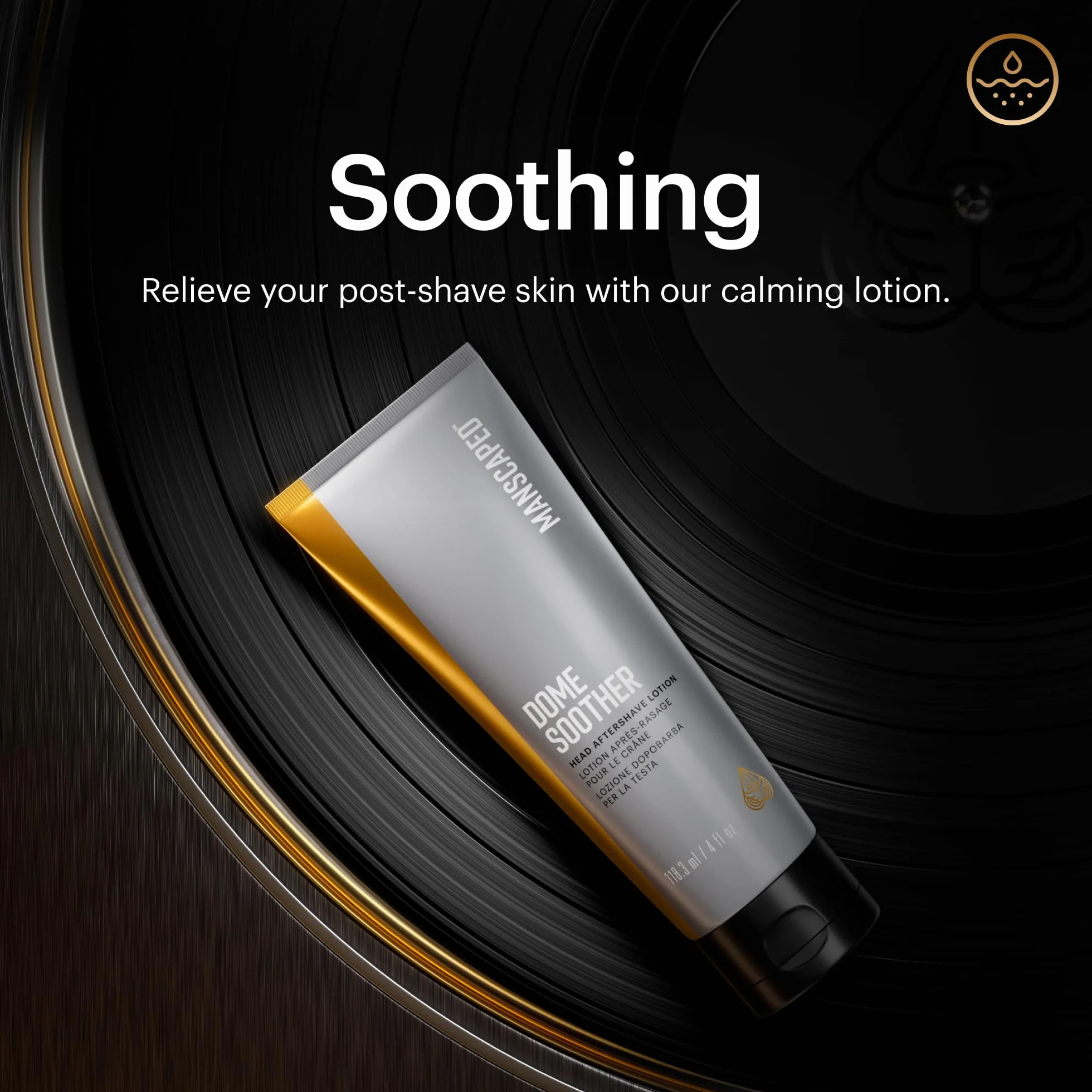 MANSCAPED® Dome Soother Men’s Head Aftershave Lotion – wzbogacony aloesem i koloidalnym owsem, koi i nawilża skórę głowy, szybko wchłania się i wysusza, łagodząc dyskomfort po goleniu, 118 ml