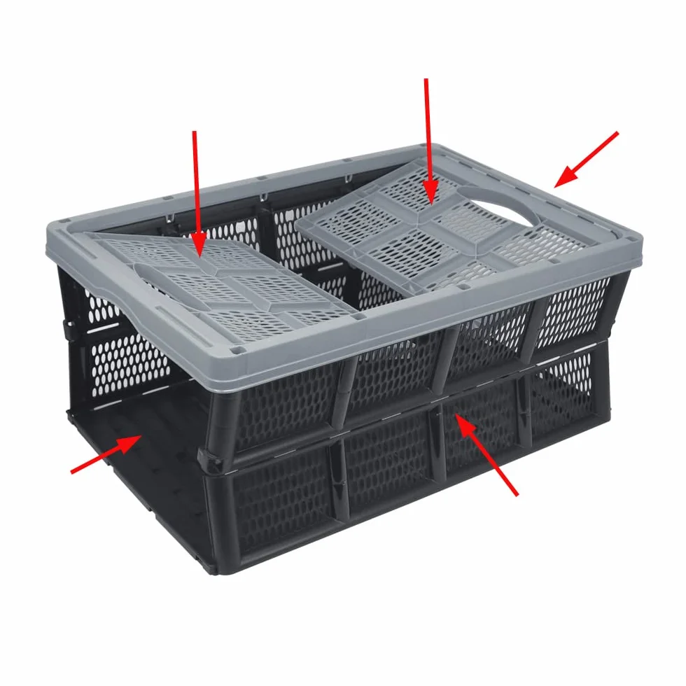 COM-FOUR® Skladana skrzynka z wpuszczanym uchwytem 32 litry 50,5x33x22cm szary