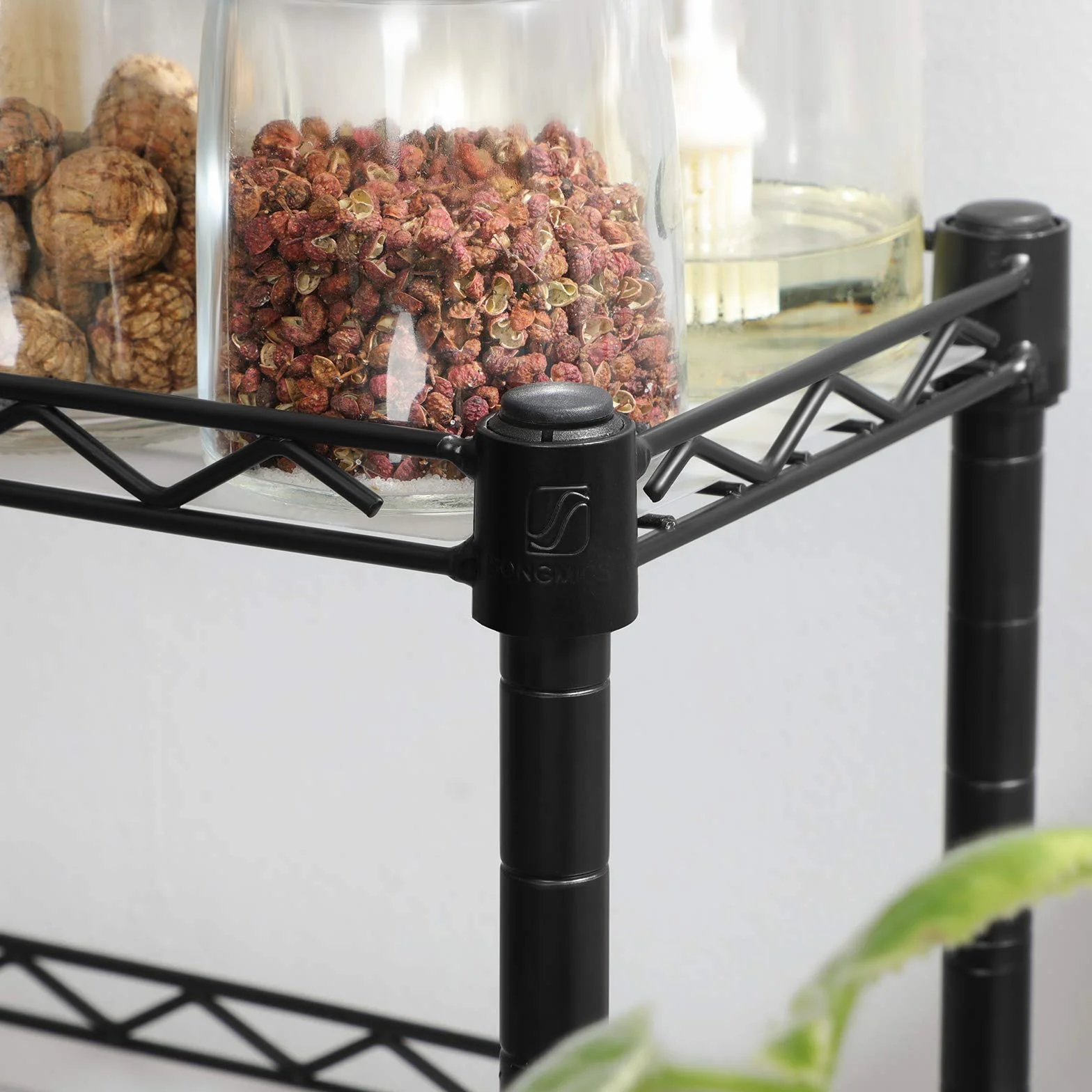 SONGMICS Stojak na przyprawy 3-poziomowy, metalowy organizer kuchenny, regulowany, 40x15x39,5 cm, czarny