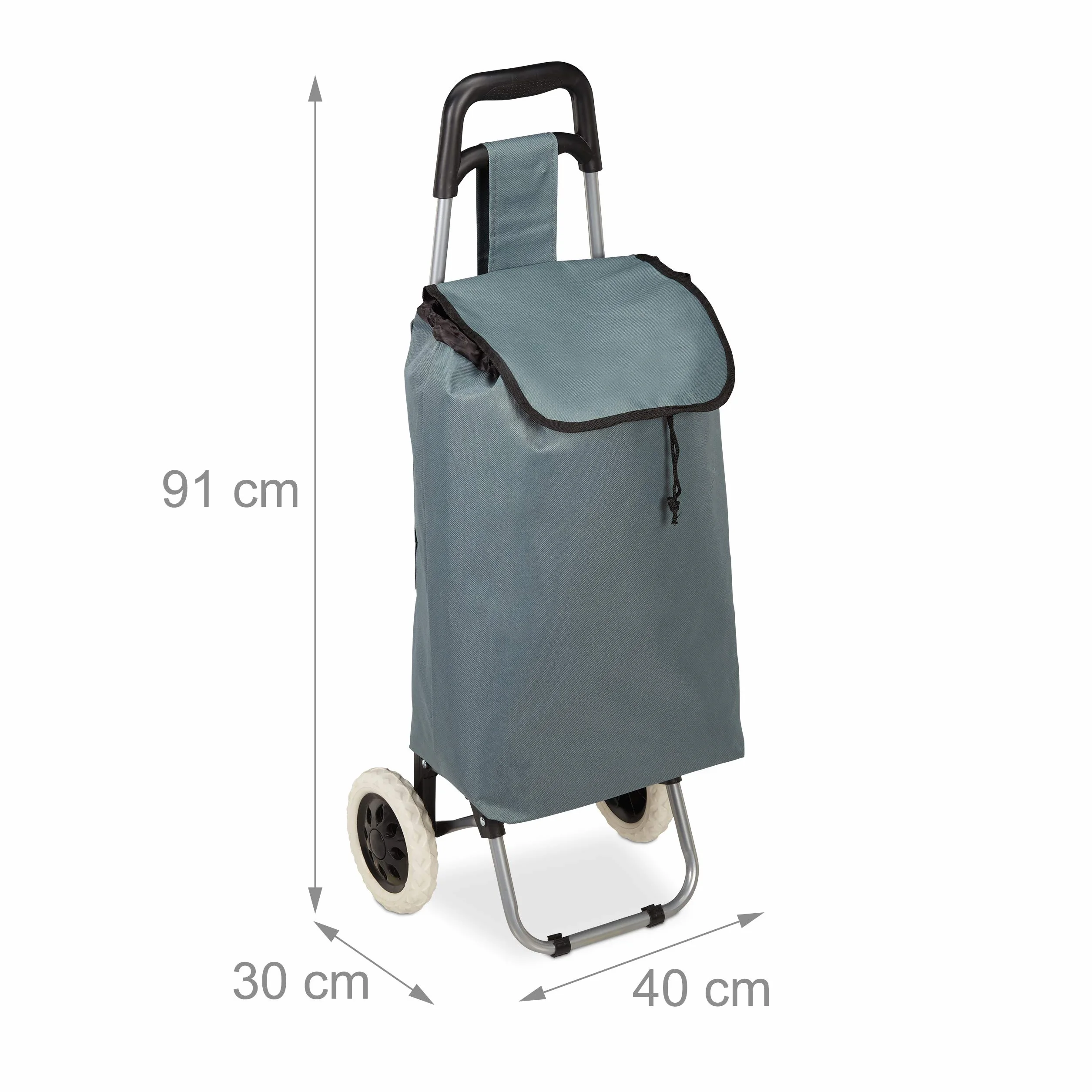 Relaxdays Wózek na zakupy, składany, 25 l, torba na zakupy z kółkami, obciążenie do 10 kg, wys. x szer. x gł.: 91 x 40 x 30 cm, szary, 1 sztuka