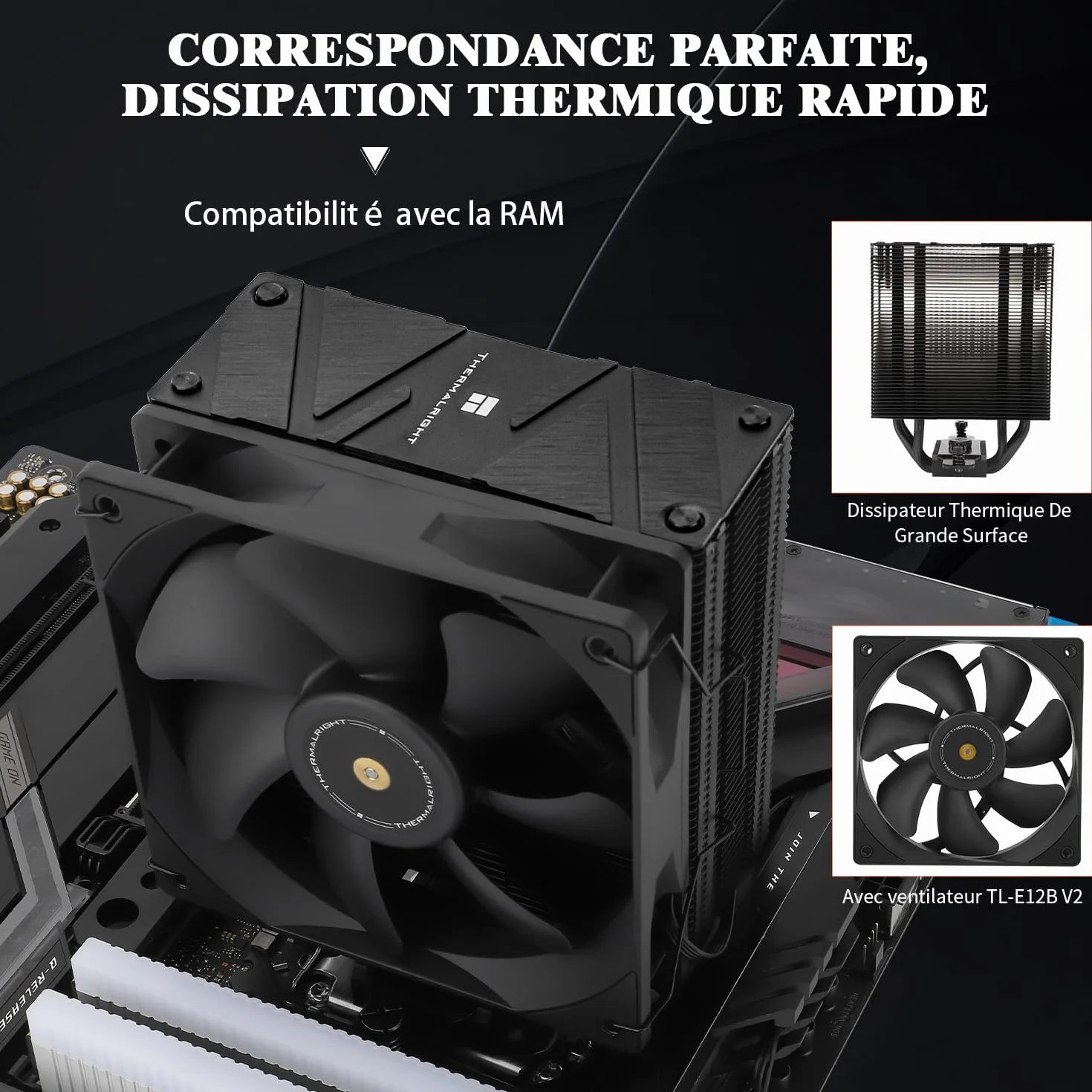 Thermalright Assassin Spirit 120 EVO Chłodzenie procesora, 4 x ciepło cieplne, 12 cm, prędkość 1850 obr./min, chłodzenie procesora, czarny, wentylator PWM, cichy, kompatybilny z AMD, AM4, AM5 i Intel