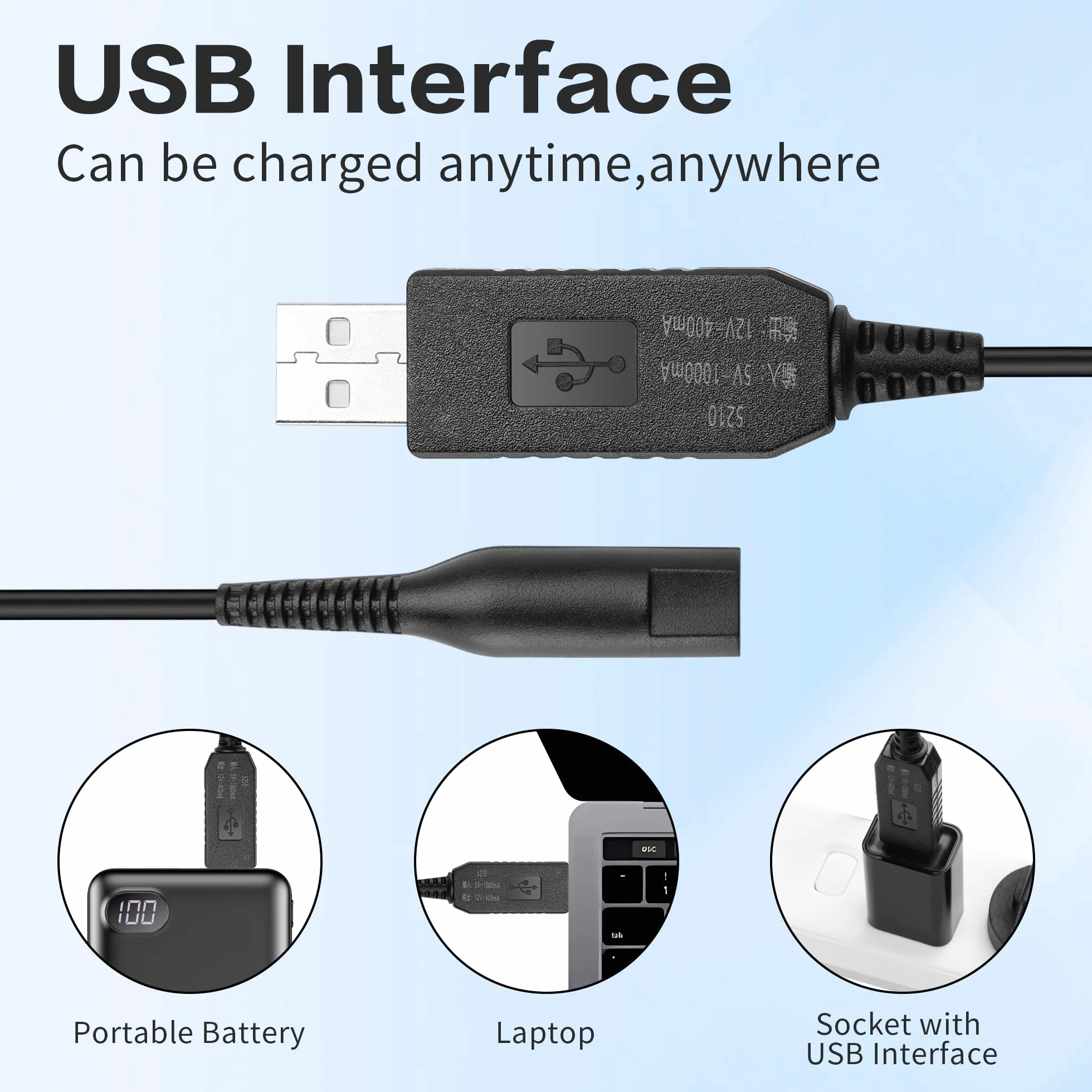 Kabel do ładowania 12 V do golarki Braun Series 9 7 5 4 3 2 1 C Z, zamiennik USB