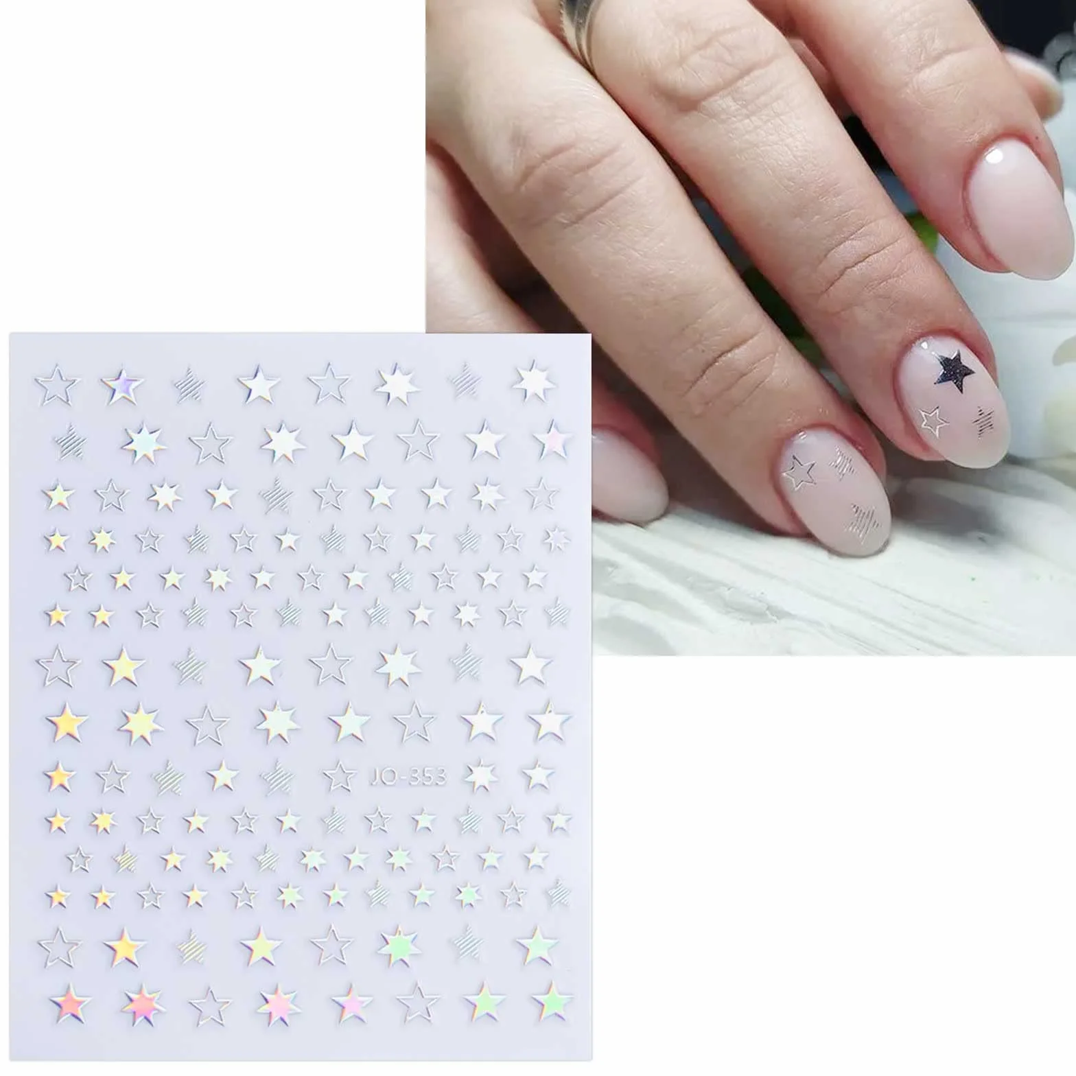 JMEOWIO Aurora Holograficzna gwiazda serce naklejka na paznokcie 12 arkuszy naklejki na paznokcie samoprzylepne dekoracje do paznokci