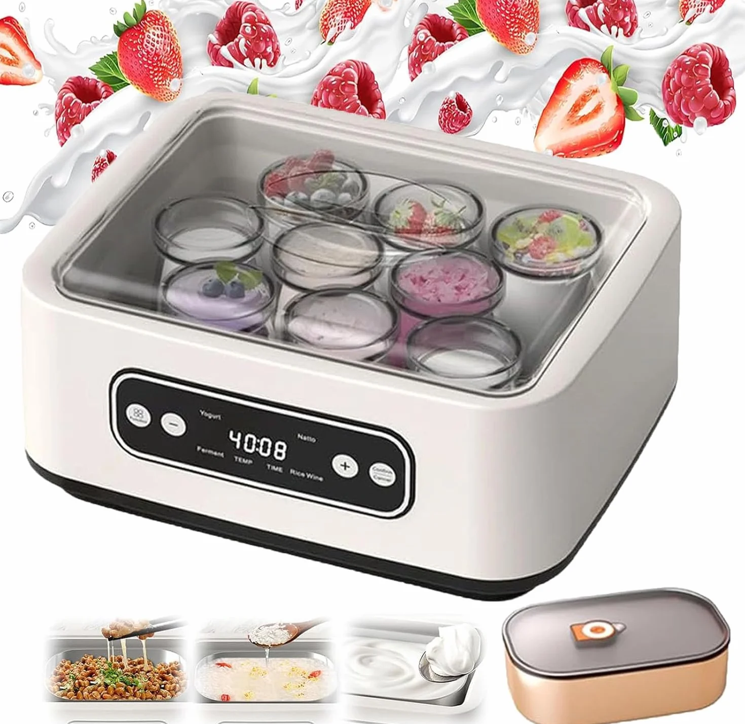 Ultimate Maszyna do robienia jogurtów. Ultimate probiotyczny jogurt z regulacją temperatury 36 godzin. 1,6 l Euro Cheese Cuisine Grecki jogurt ekspres do Natto, wyświetlacz LCD, gadżety kuchenne (B)