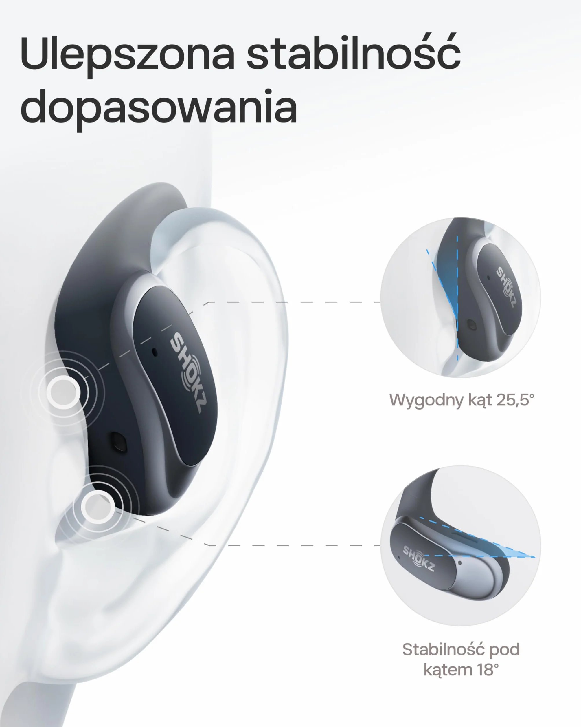 SHOKZ OpenFit Air Open-Ear Słuchawki, Bezprzewodowe Bluetooth Oordopki z Mikrofonem, Oordopki z Lekkimi Oporami, Szybkie Ładowanie, 28h Czasu Pracy, IP54 Wodoszczelność do Ćwiczeń - Czarny