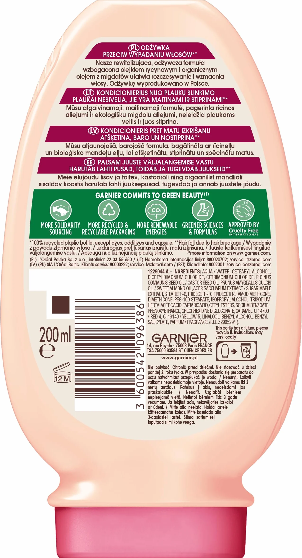 Garnier Botanic Therapy Olejek Rycynowy & Migdał odżywka do włosów osłabionych i łamliwych, wzmacnia, nadaje miękoość i blask, 200 ml