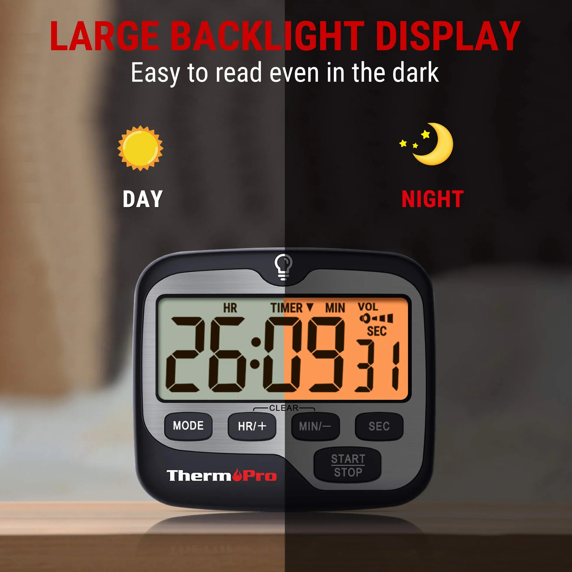 ThermoPro TM01 cyfrowy timer kuchenny z dużym wyświetlaczem LCD głośny alarm