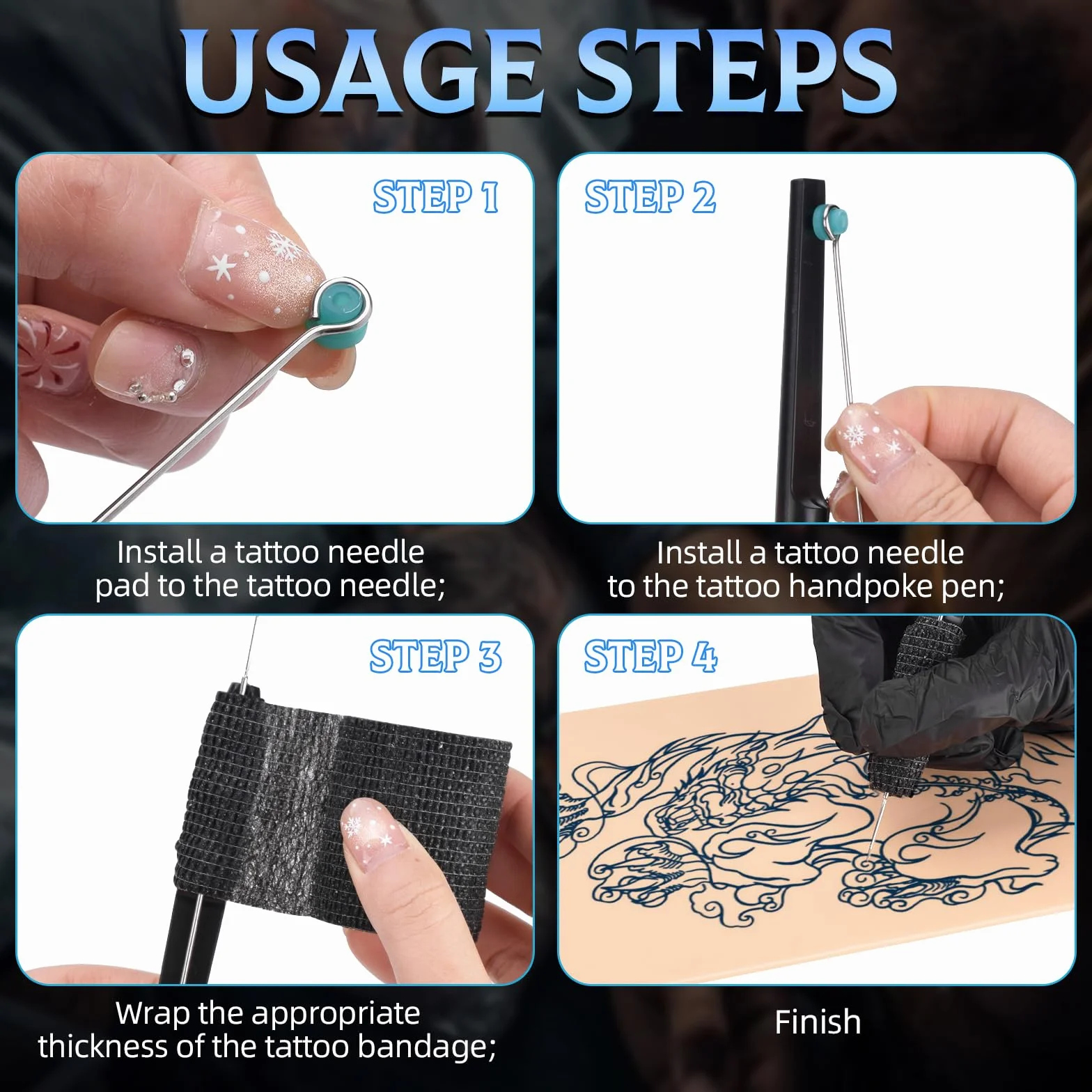 Hank Poke Tattoo Kit Beginner Hand Home Tattoo Supply Kits Ink Needles Practice Skin Complete Set Stick DIY Tattoo Poke Pen Set Tattoo Supply
