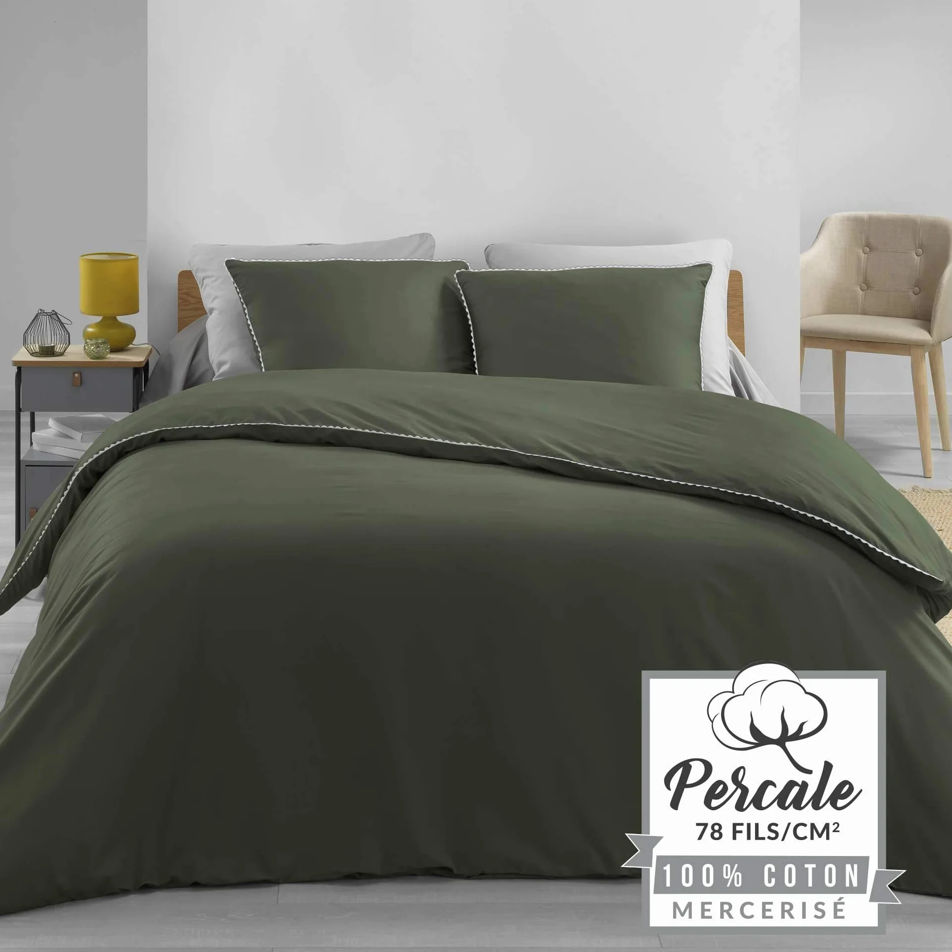 DOUCEUR D'INTERIEUR Lumea pościel, khaki/biały, 240 x 220 cm