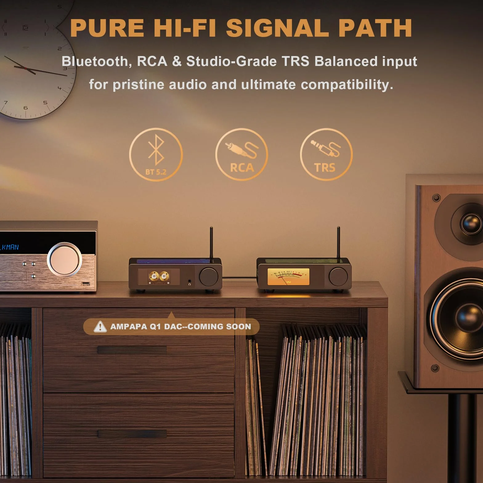 2-kanałowy wzmacniacz Bluetooth: Wzmacniacz stereo HiFi 300 W x2 z BT 5.2 | HPF | Cyfrowy miernik VU | Wyjście SUB | Zrównoważone wejście TRS | Sterowanie tonem i pilot do głośników półkowych