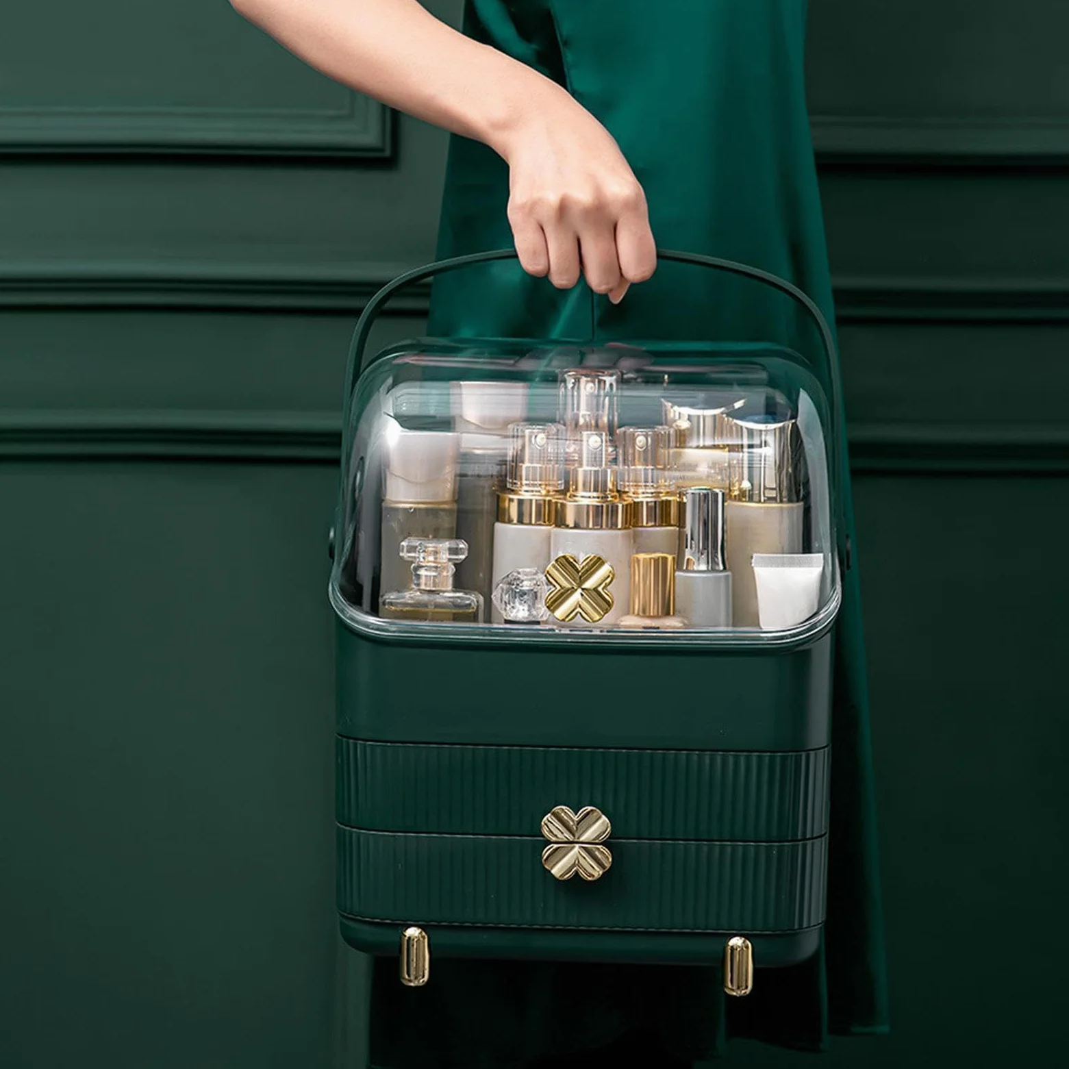 Organizery Do Makijażu Na Blat Pojemnik Na Perfumy I Pędzle | Wodoodporny Pyłoszczelny Organizer Kosmetyczny Na Blat Z Przezroczystą Pokrywą Do Łazienki, Kuchni, Toaletki, Biura,