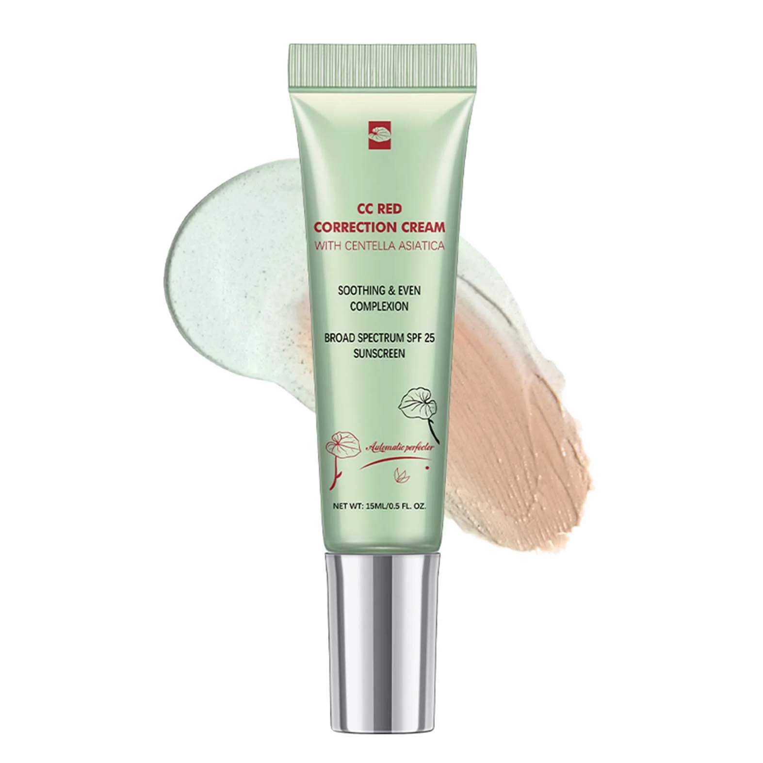 CC Cream Red Correct, krem CC przeciwko zaczerwienieniom z Centella Asiatica, koreański podkład do makijażu z SPF 25, korektor Full Cover o działaniu uspokajającym, zapewnia naturalnie równomierny