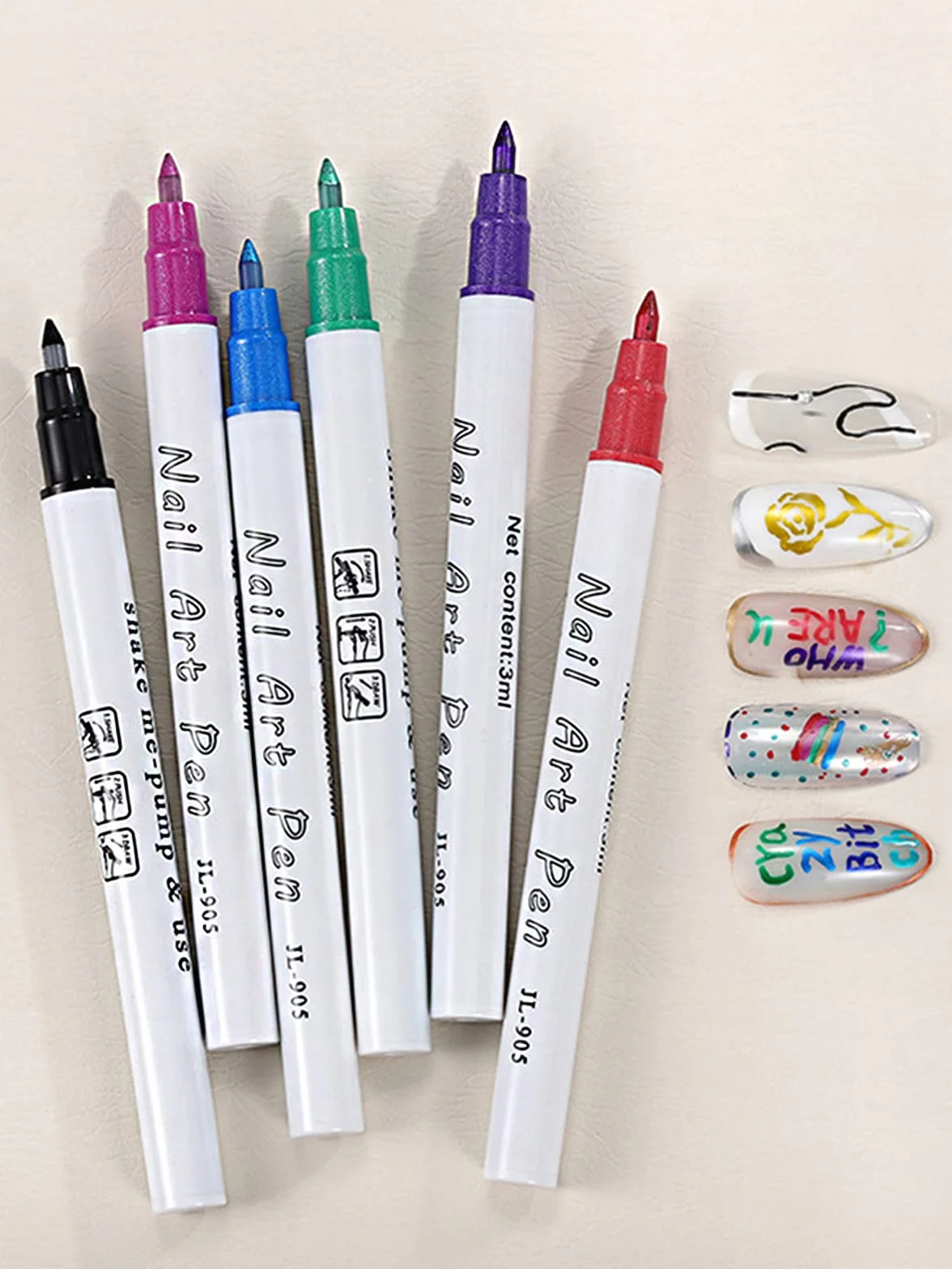 Zestaw 12 piór do paznokci z metalicznym proszkiem 3D, Kalolary Nail Point Graffiti Dotting Pen Drawing Painting Liner Brush do wykonywania zdobień i malowania paznokci w stylu DIY. Narzędzia do manicure i zdobienia paznokci (C)