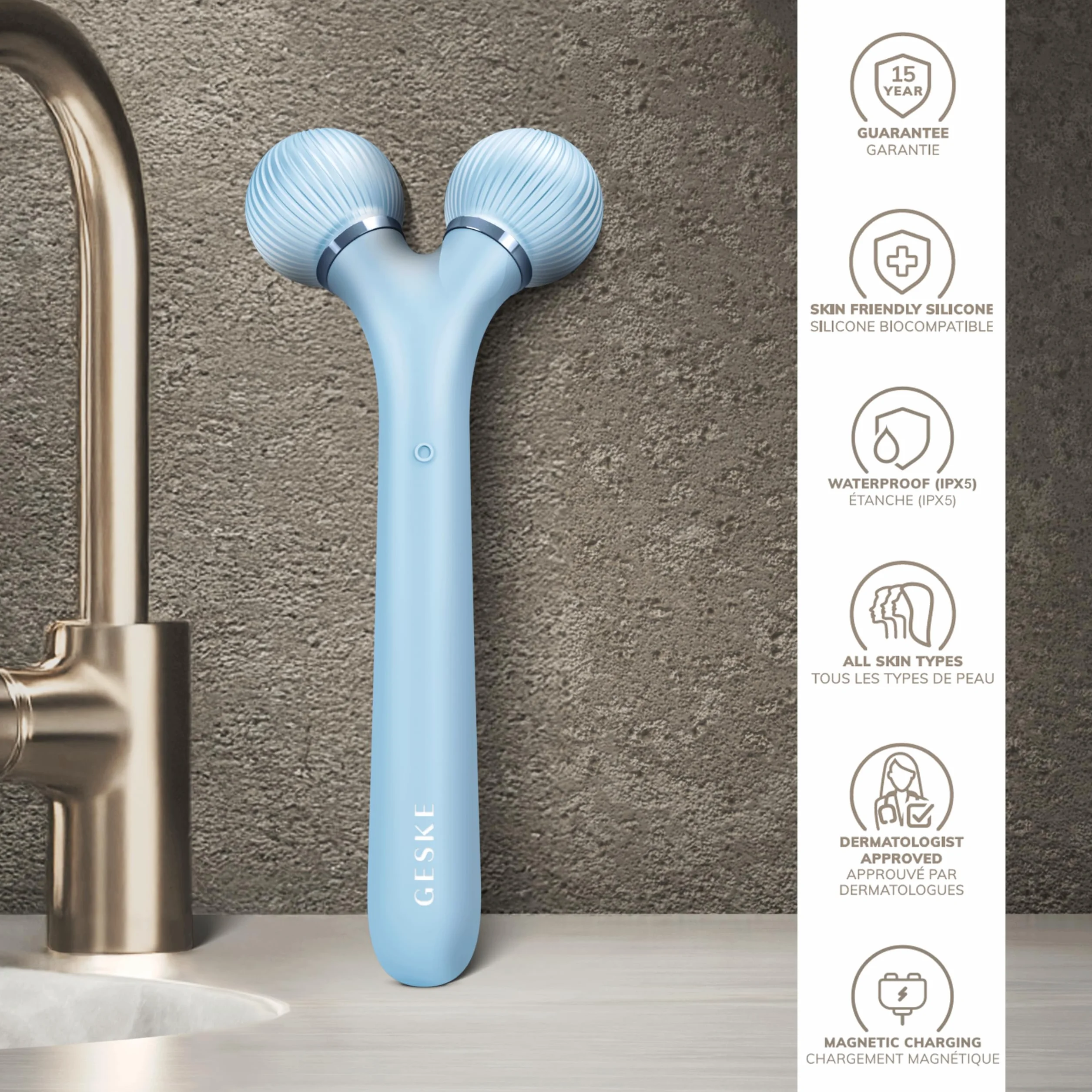 GESKE | Soniczny wałek do twarzy SmartAppGuided™ | 4 w 1 | Roller do skóry | Urządzenie do twarzy | Roller do skóry | Profesjonalny wałek do twarzy | Ujędrnia i upiększa skórę twarzy