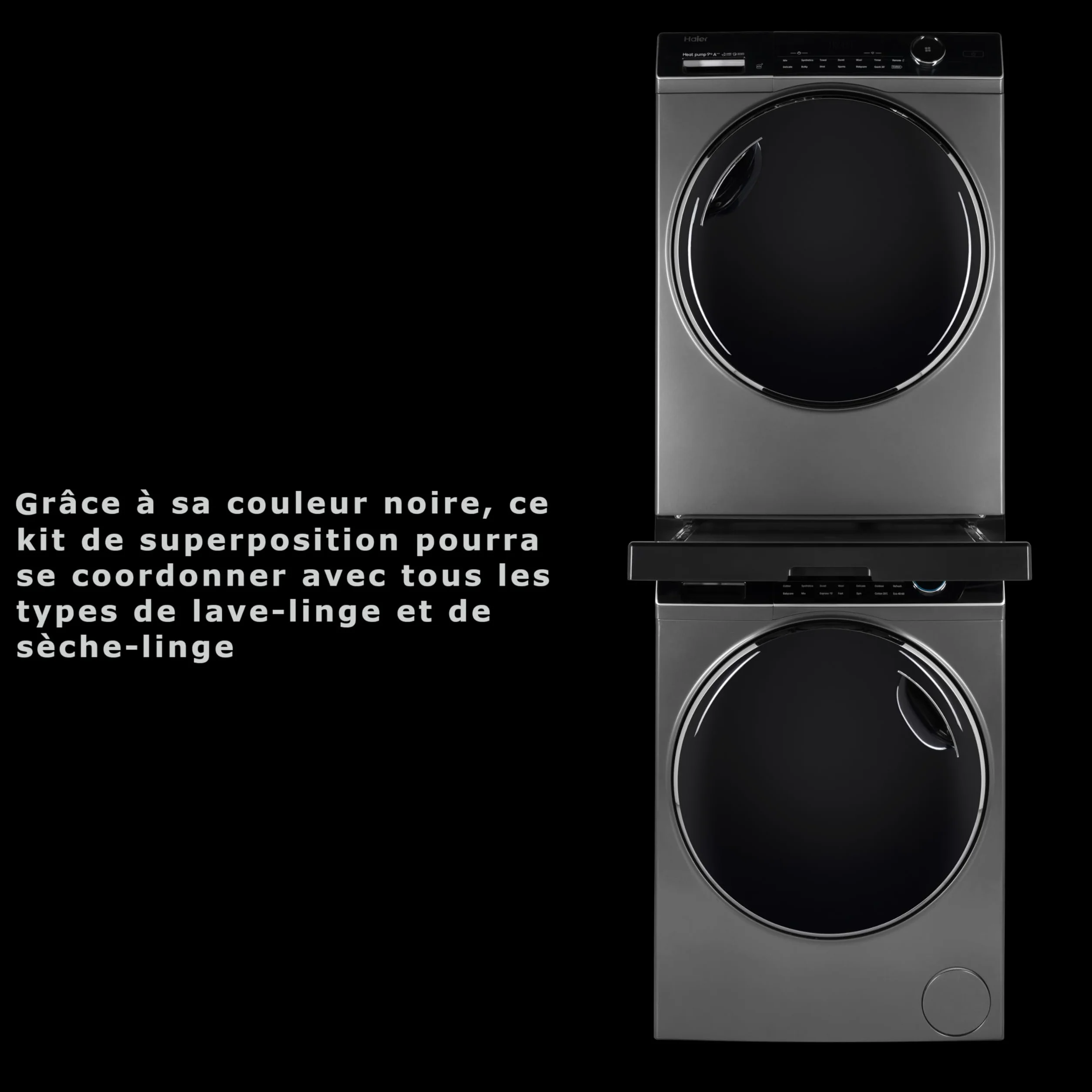 Haier uniwersalny zestaw do pralek i suszarek z czarną antypoślizgową półką przesuwną