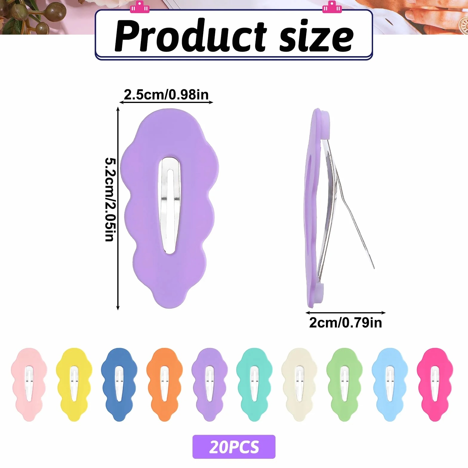 Tyqour 20 sztuk spinek do włosów dla dziewcząt, 5 cm, metalowe spinki do włosów dla dzieci, kolorowe chmurki, ozdoba do włosów, dla dziewczynek, dla małych dzieci
