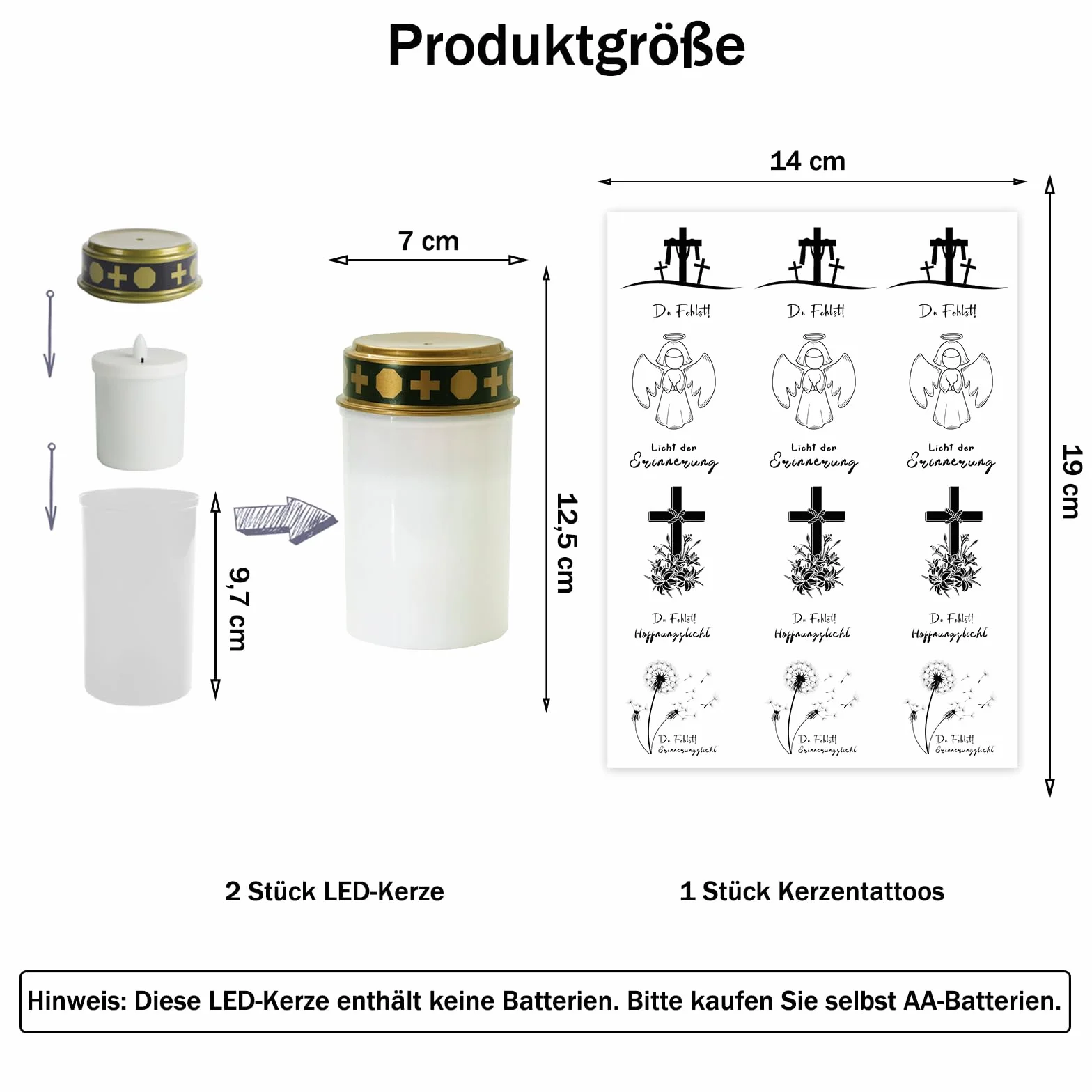 Znicz LED Biały 2 sztuki na Cmentarz Wodoodporny z Tatuażami na Świece