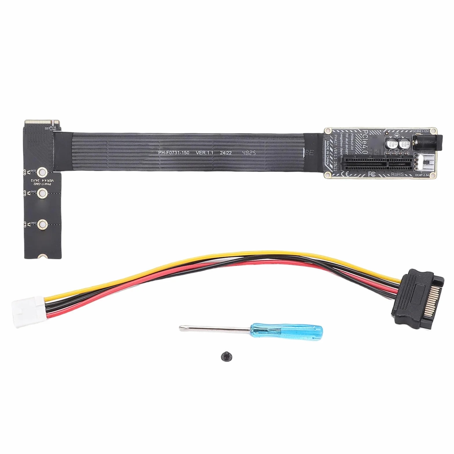 Denash Adapter Przedłużacza PCIe 4.0 X4 do M.2 M Key, Adapter Podwyższający PCIe do .2 64 Gb/s ze Wskaźnikiem LED, Gniazd NVMe 2230, 2242, 2260 i 2280