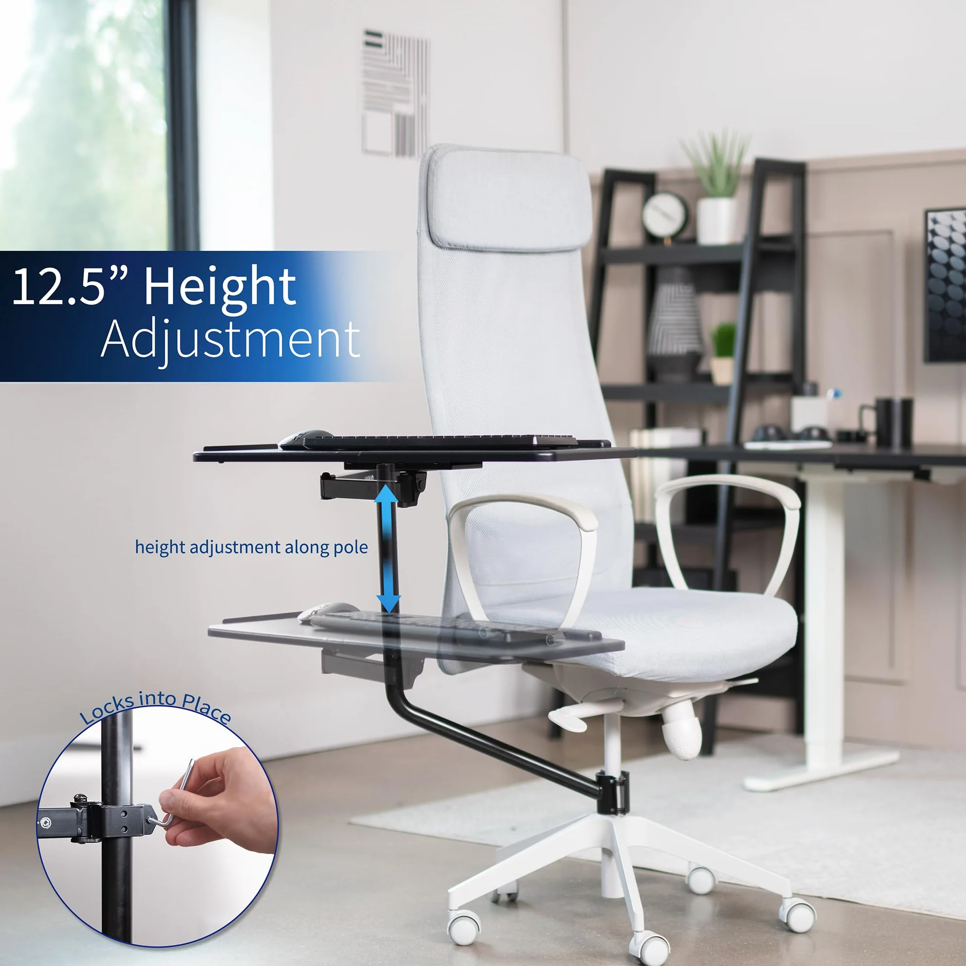 VIVO Krzesło biurowe z podkładką na klawiaturę i mysz MOUNT-KB08C, ergonomiczne nachylenie, obrót 360°, czarny