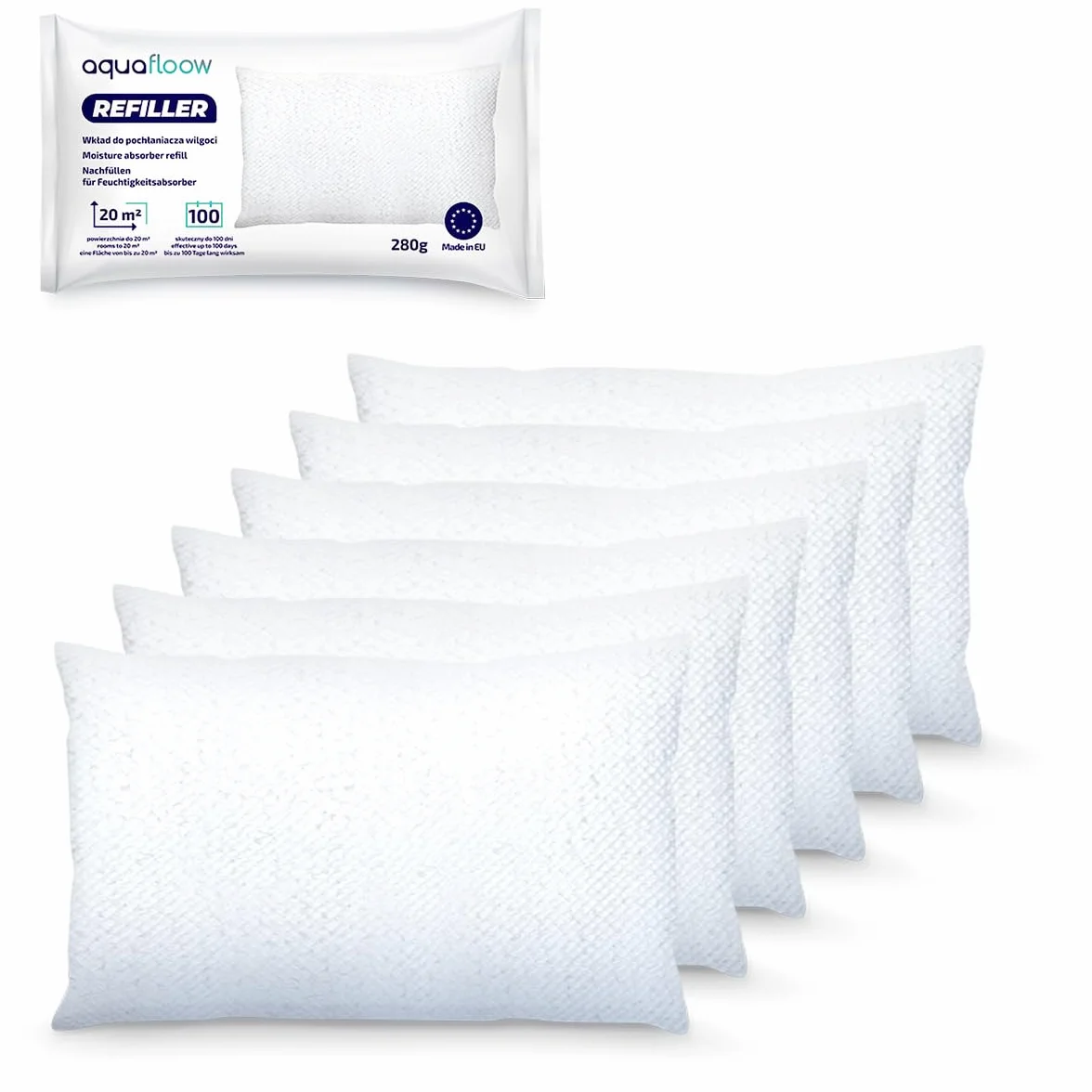 Aquafloow Uniwersalne Wkłady do Pochłaniacza Wilgoci 280 g 20 m² Zapobiega Pleśni
